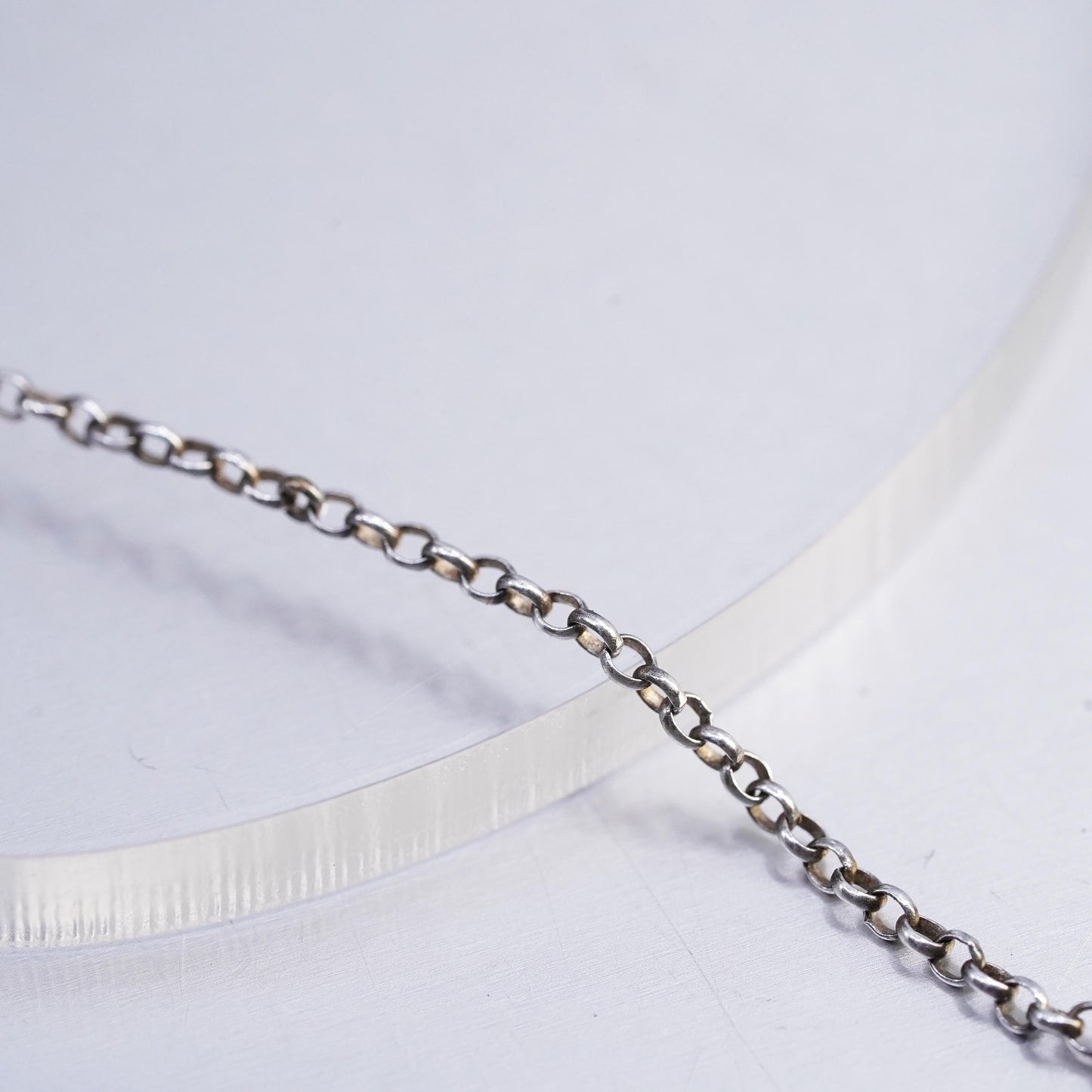 18" 1.6mm, vintage Sterling 925 silver circle chain necklace with ring pendant