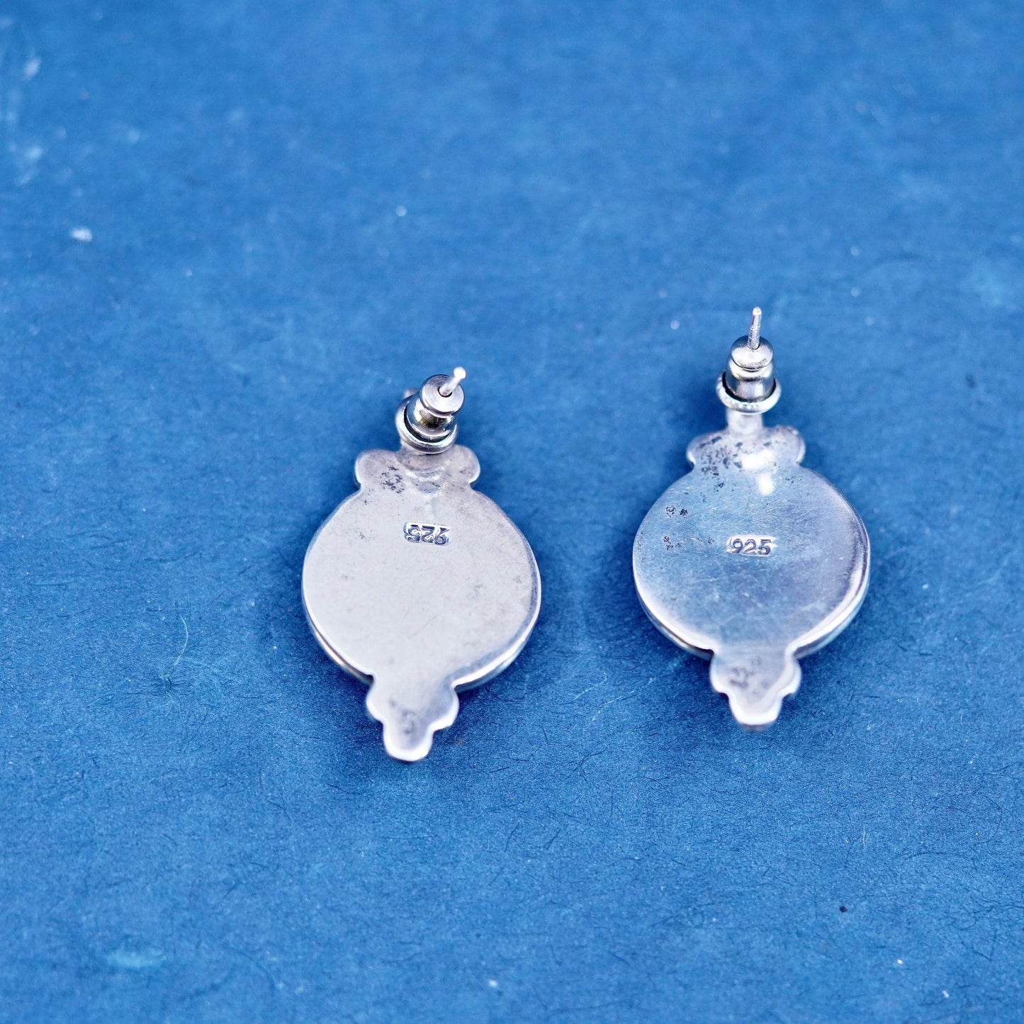Vintage Sterling silver handmade earrings, 925 studs with round sodalite