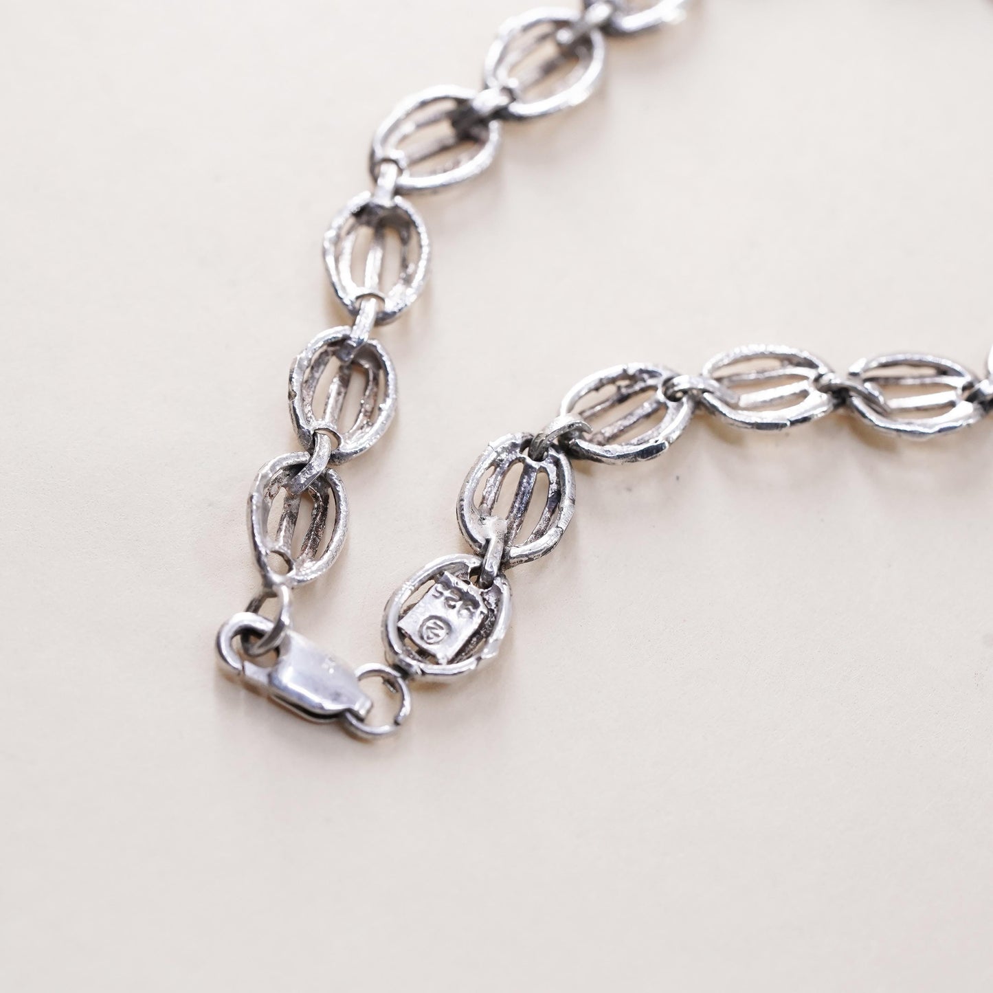 7", vintage sterling 925 silver handmade tennis shell bracelet