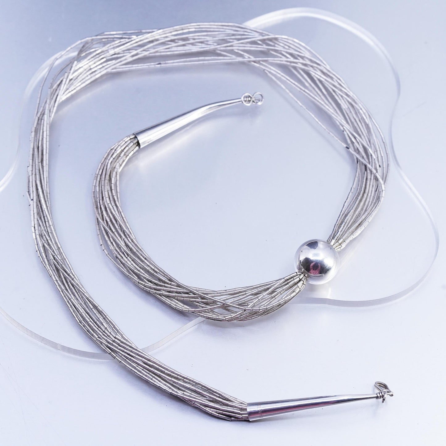 24", Native American Sterling 925 multi 16 strands liquid silver necklace
