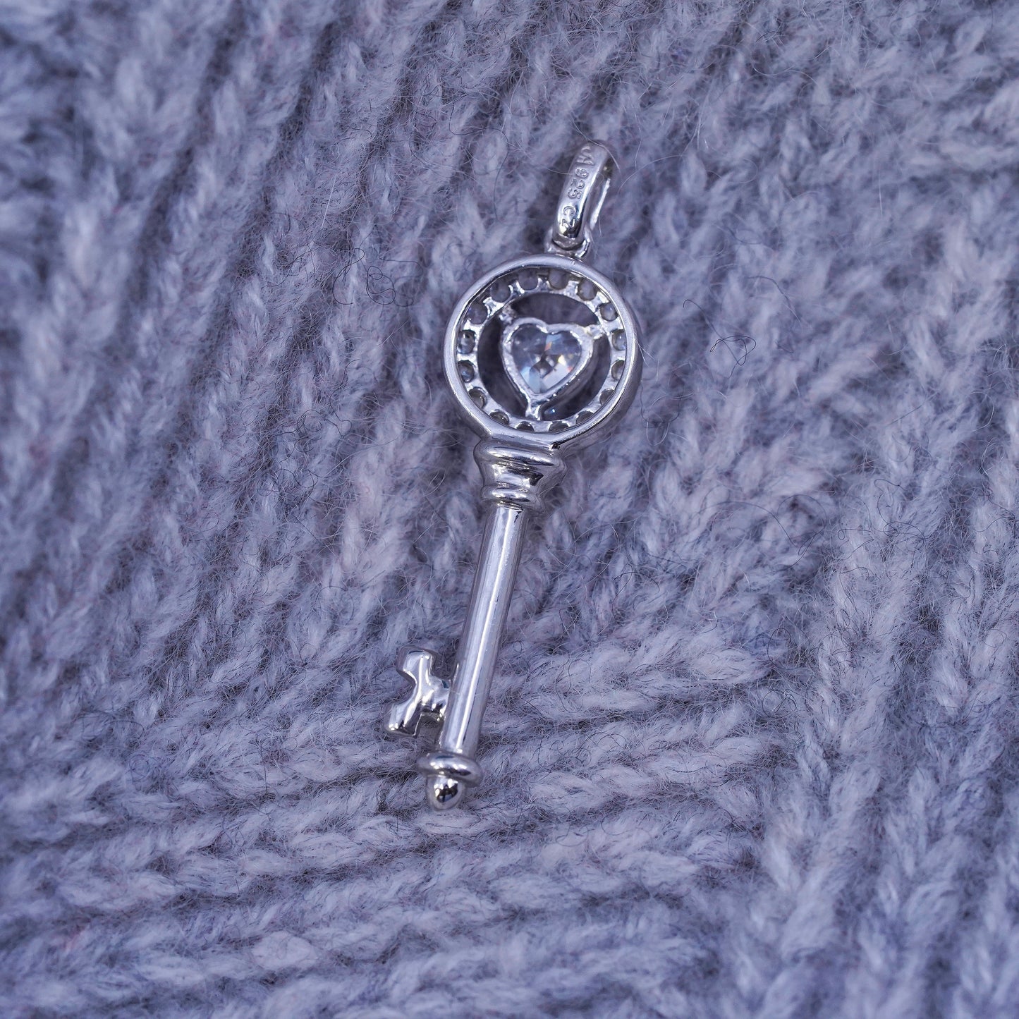 vintage Sterling silver handmade pendant, 925 key charm with cz