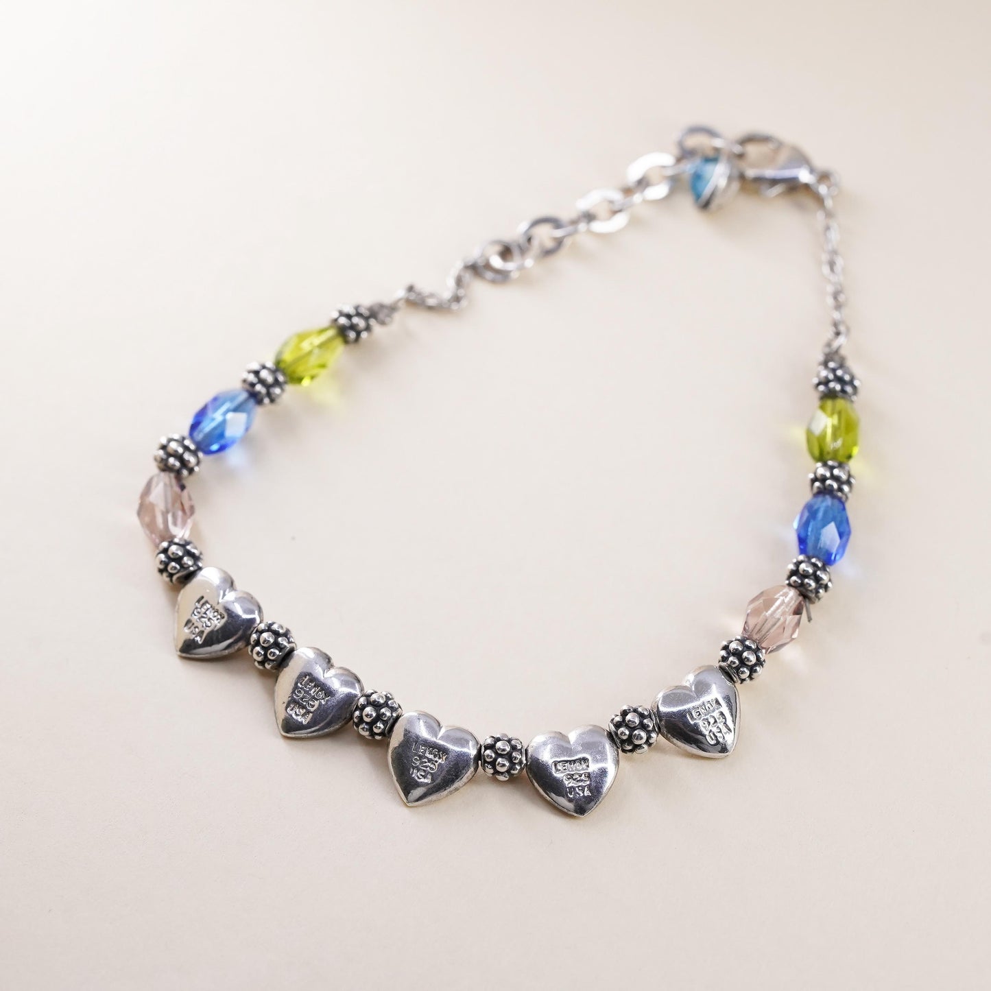 7+1”, Lenox USA Sterling silver bracelet, 925 name Jacob heart charm crystal