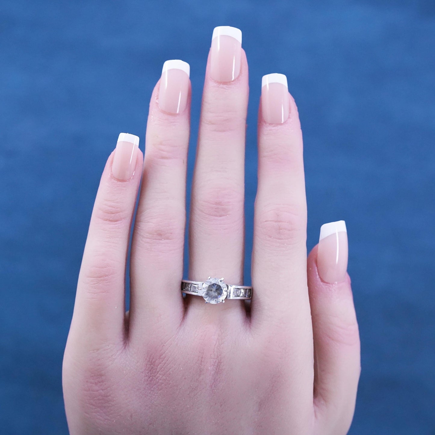 Size 8.25, vintage Sterling 925 silver engagement anniversary ring cluster Cz