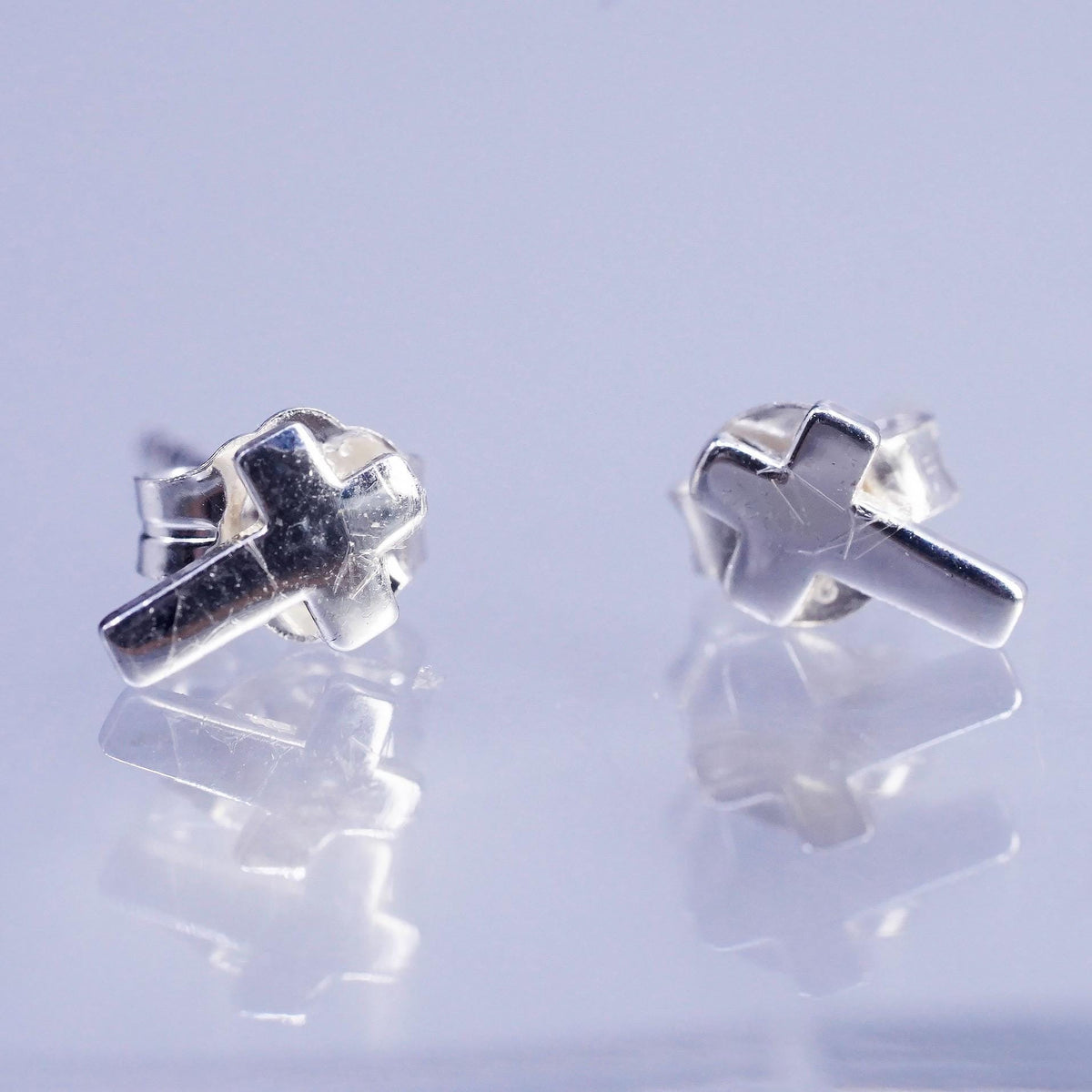 Vintage Sterling 925 silver handmade earrings, cross studs
