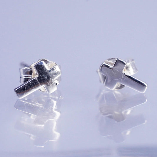 Vintage Sterling 925 silver handmade earrings, cross studs