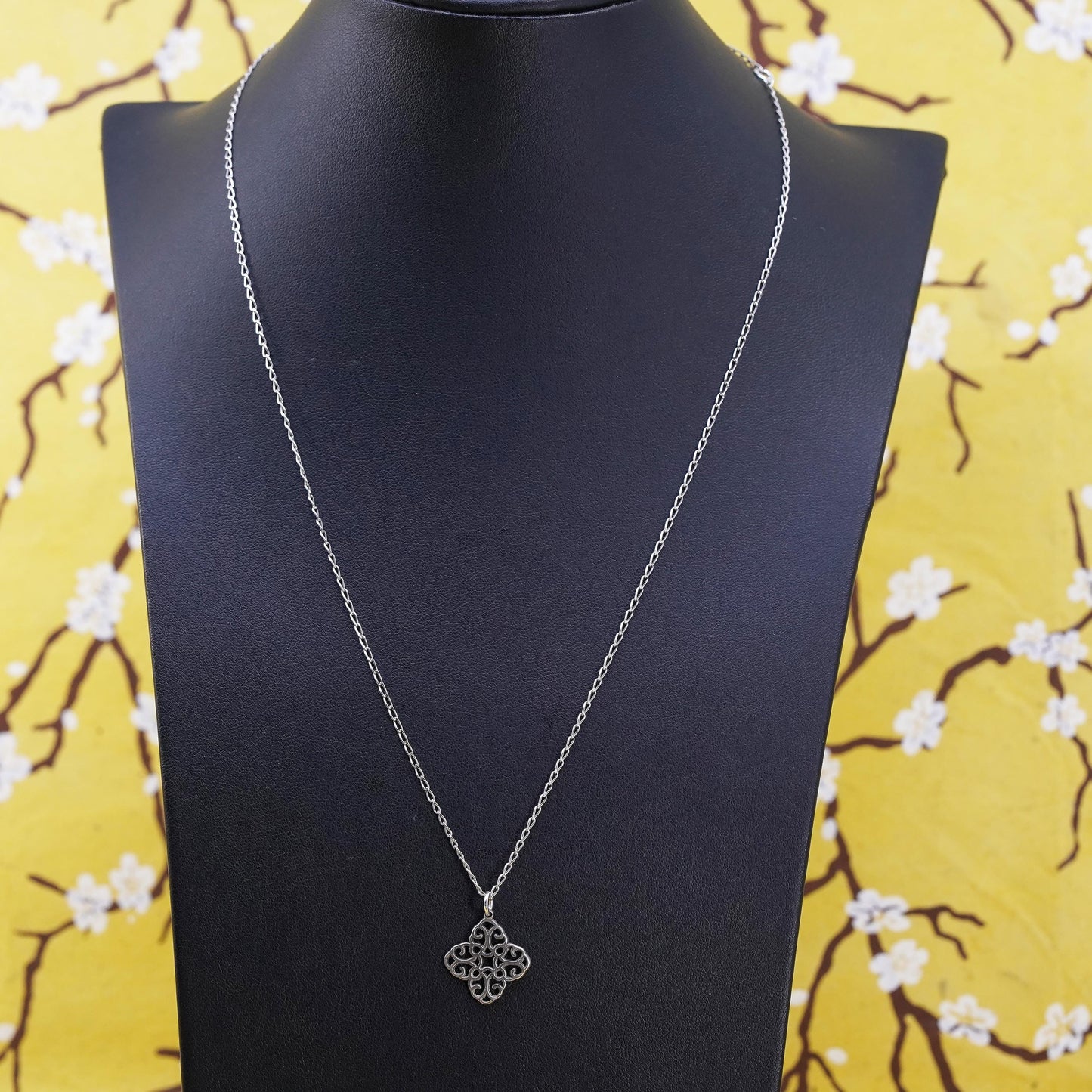 18+2", vintage sterling 925 Silver curb chain necklace w/ filigree star pendant