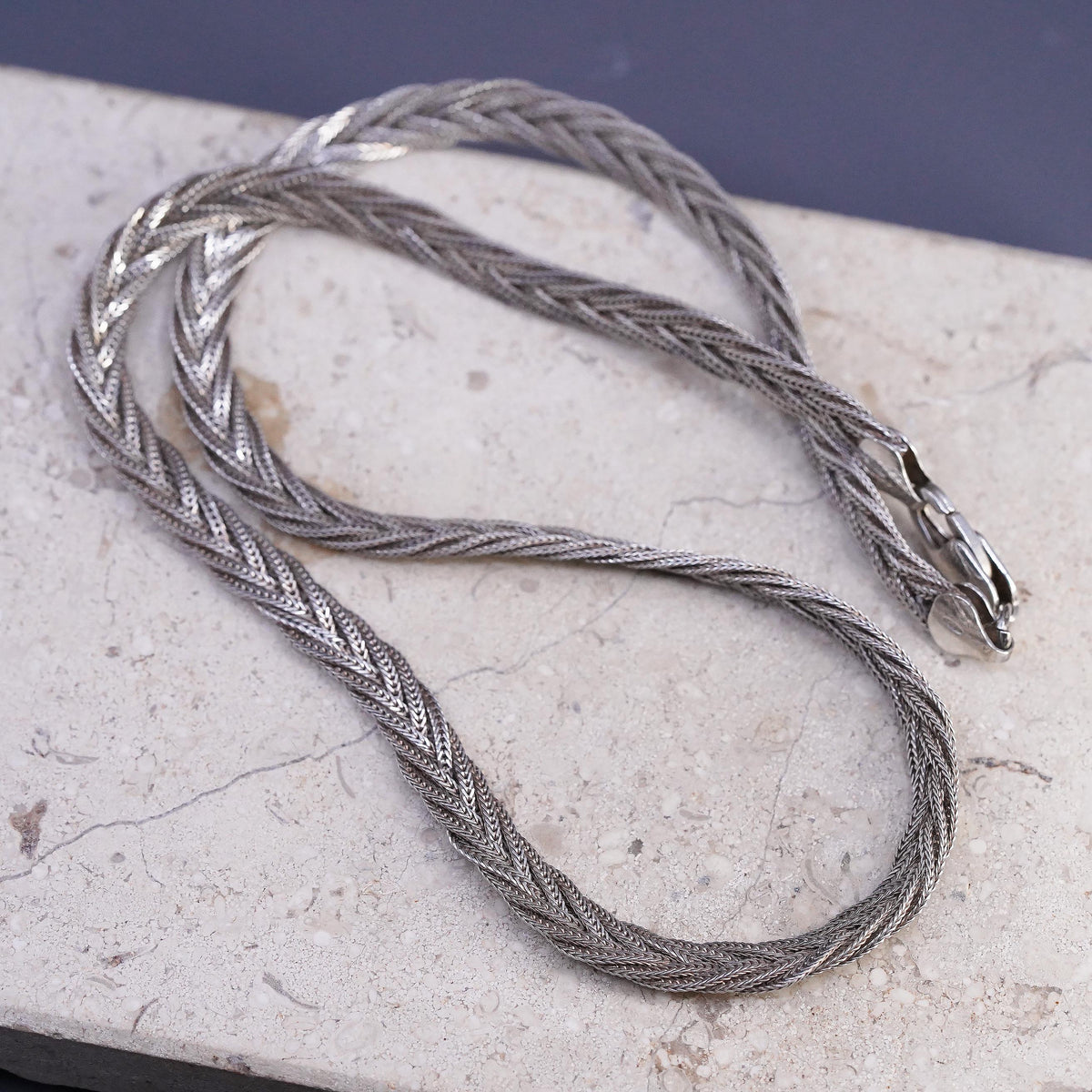 18" 6mm, vintage Sterling silver necklace, woven braided 925 snake chain choker