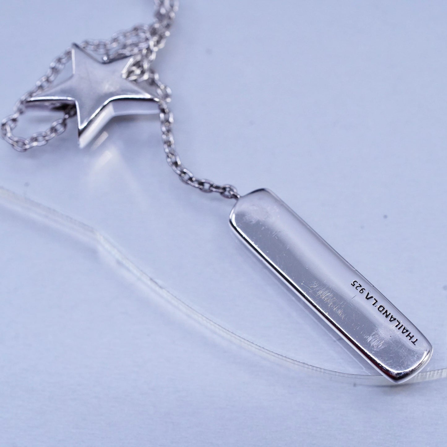 32", vintage Sterling 925 silver extra long necklace star tag live your dreams