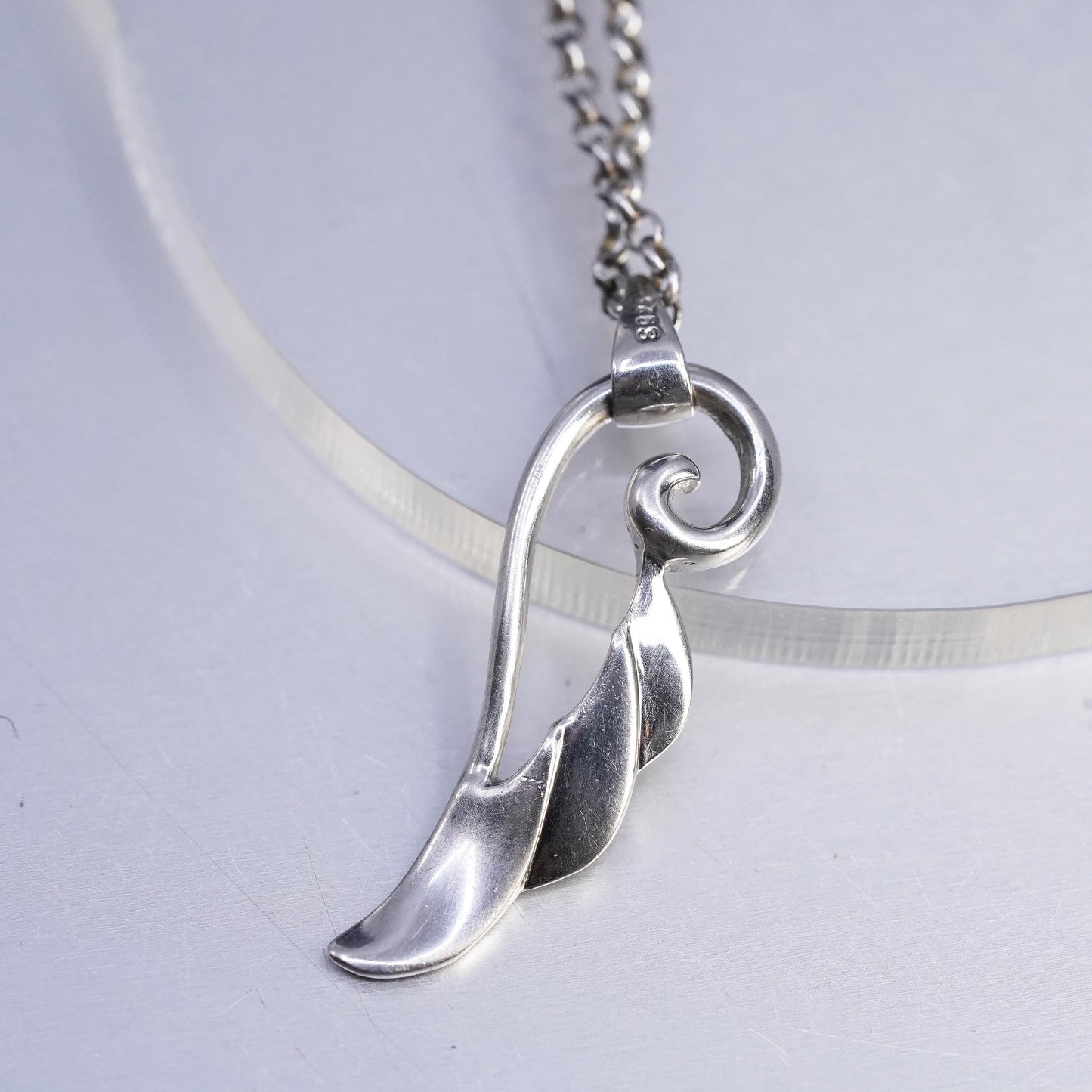 18" 1.6mm, vintage Sterling 925 silver circle chain necklace with ring pendant