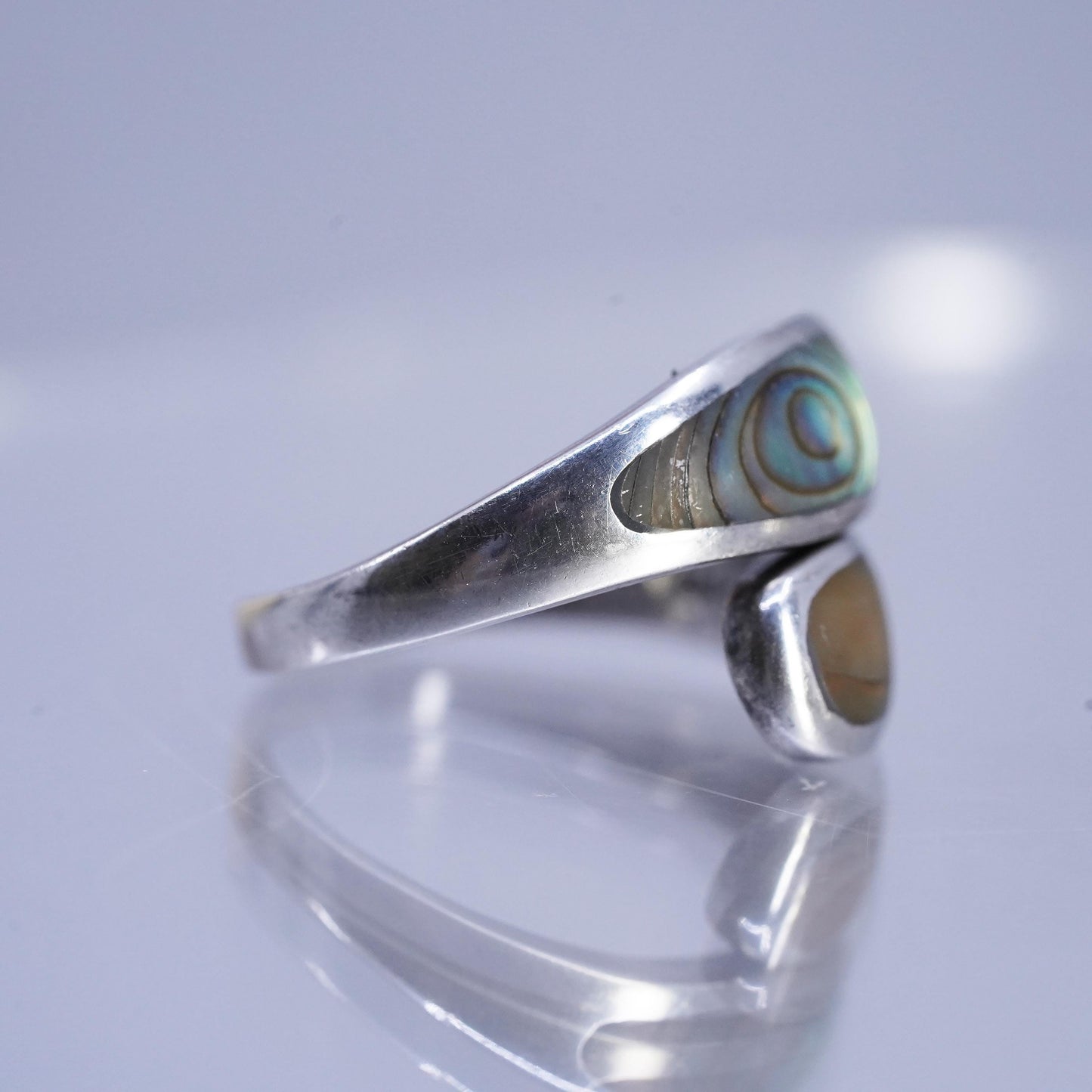 Size adjustable, southwestern vintage 925 silver handmade ring with abalone
