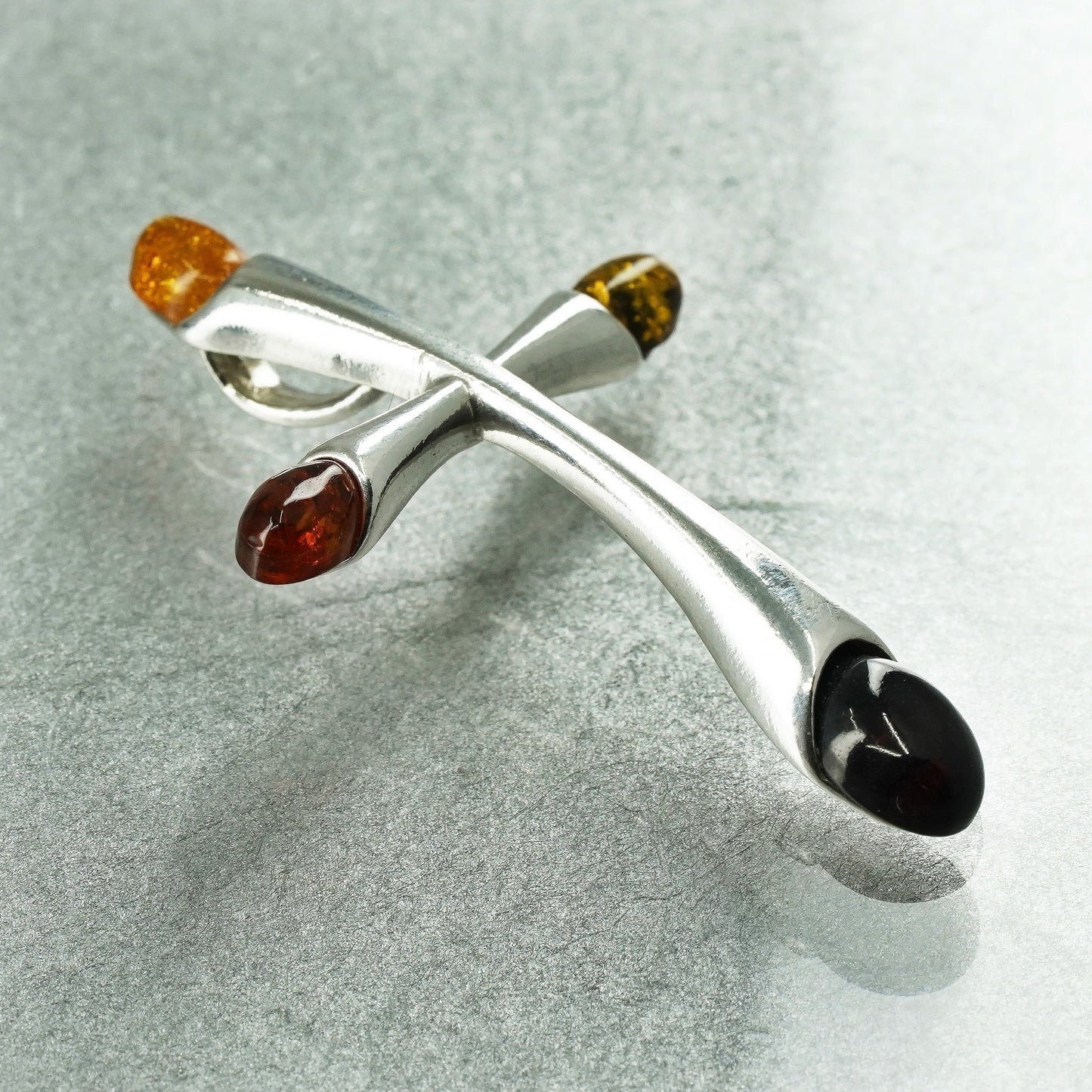 Vihtage sterling 925 silver handmade cross pendant with amber inlay