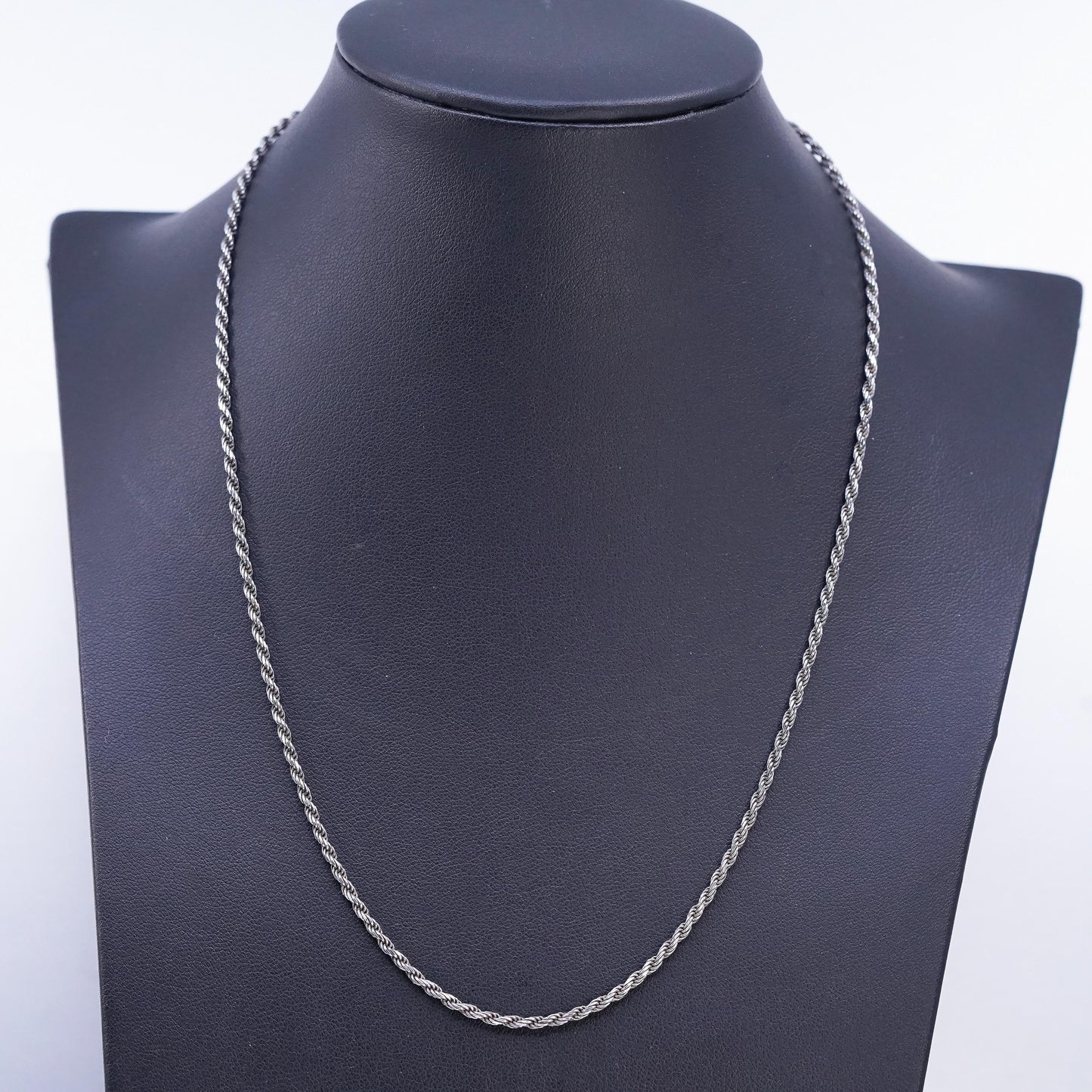 18" 2mm, vintage Italian Sterling 925 silver Singapore rope chain necklace