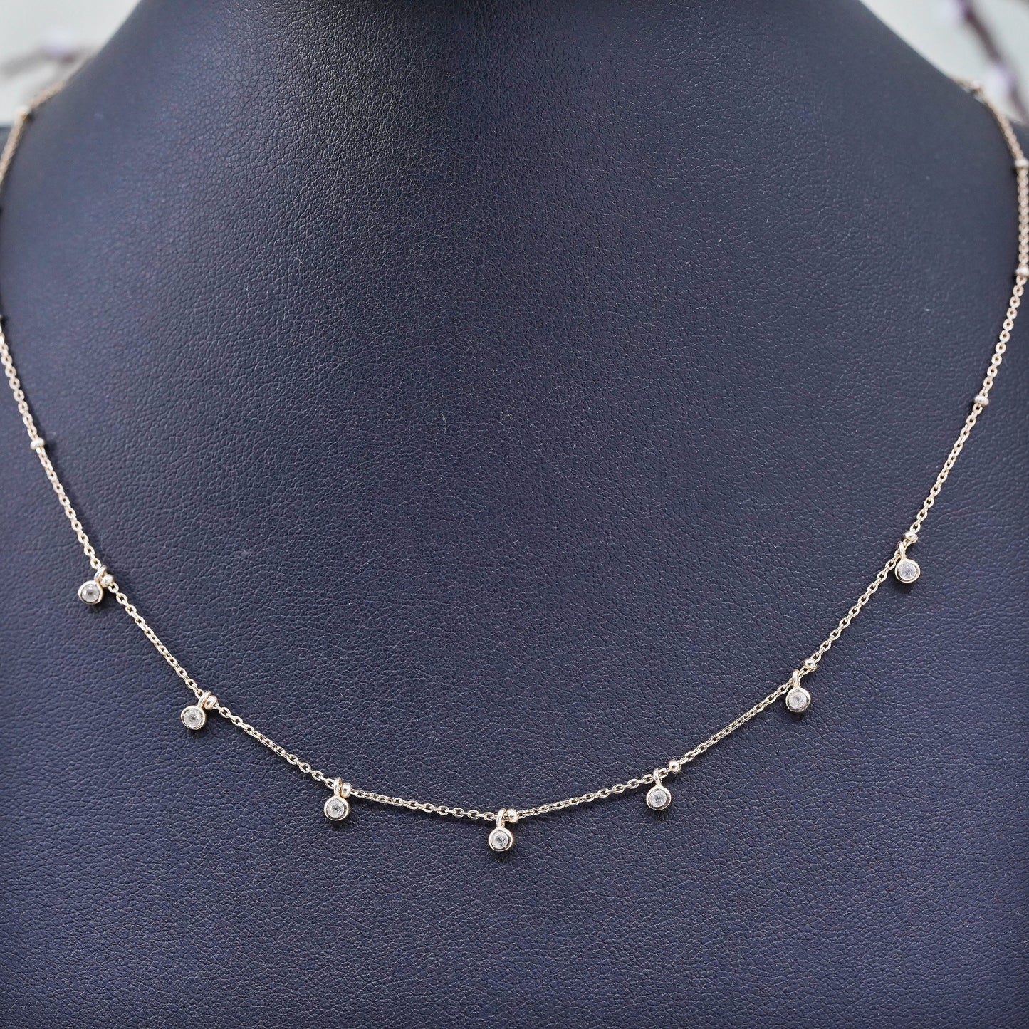 14+3”, Vintage vermeil gold over sterling silver circle chain necklace with cz