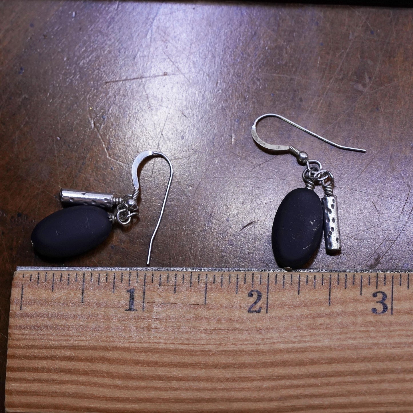 Vintage sterling 925 silver handmade earrings with pebble stone Dangles