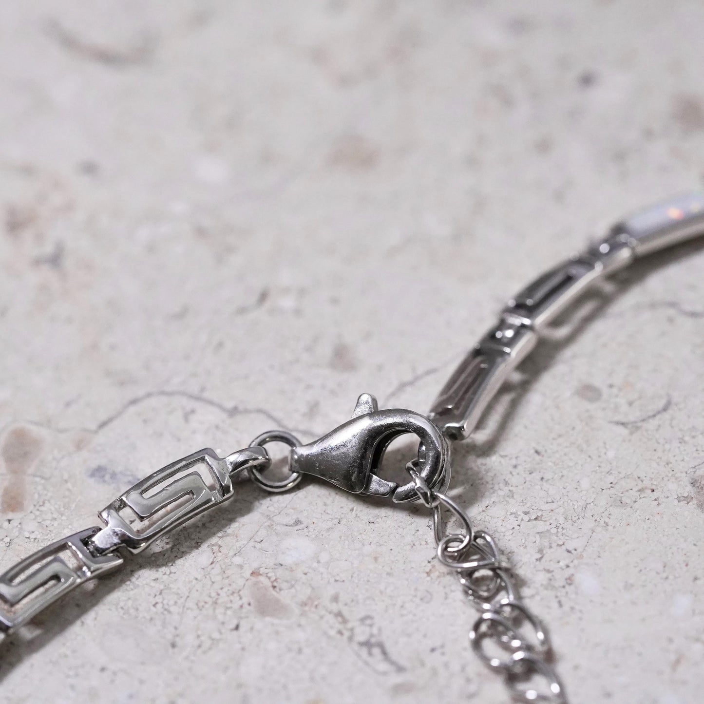 16+1”, Sterling silver necklace,925 tennis graduated Greek key fire opal