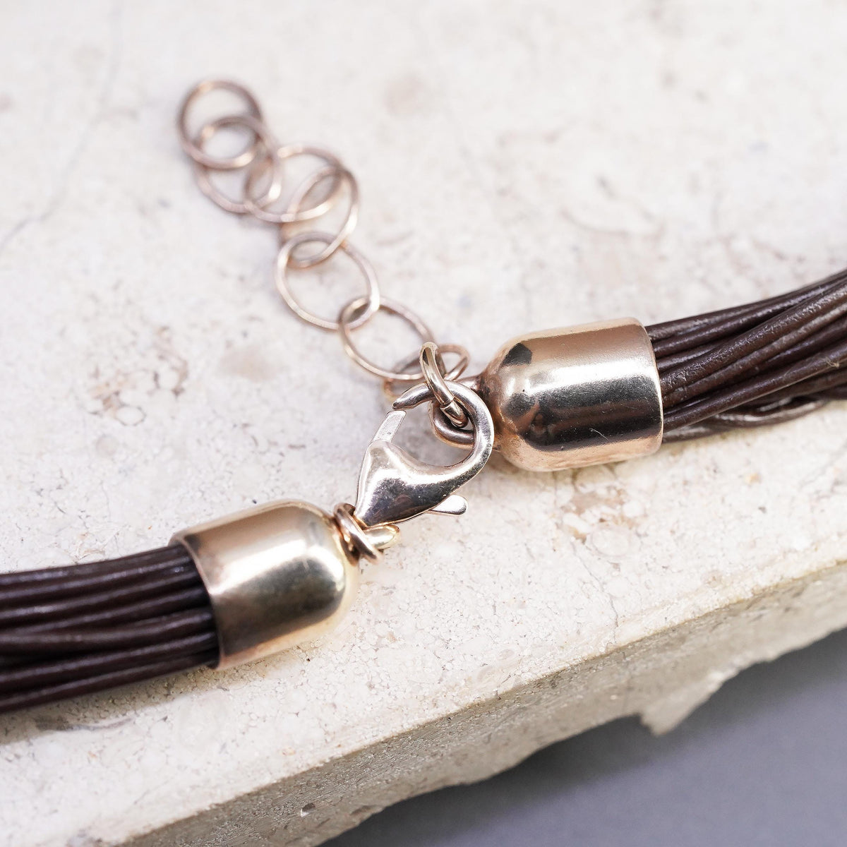 20+2", Vermeil Gold Sterling 925 Silver Multi Strand Leather Necklace Swirl