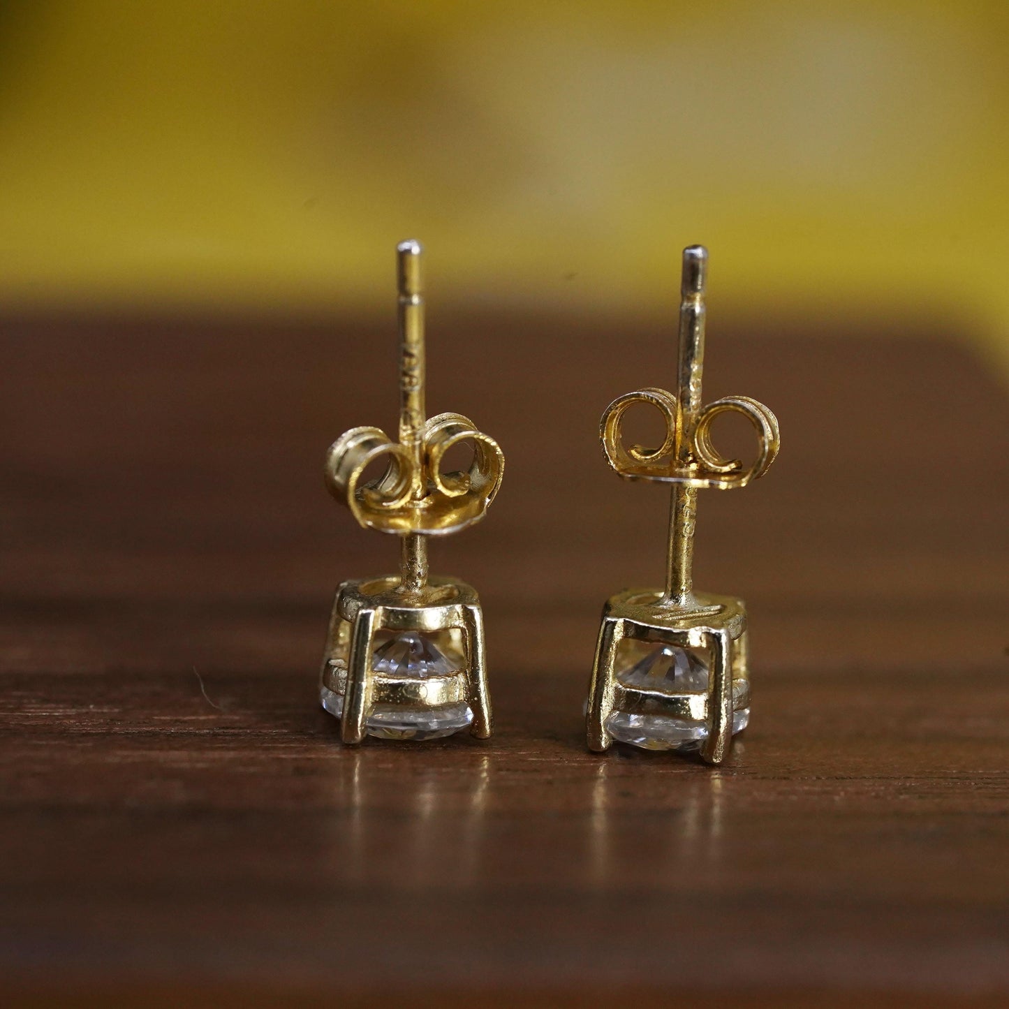 5mm, vermeil gold plated Sterling silver clear round crystal studs, cz earrings