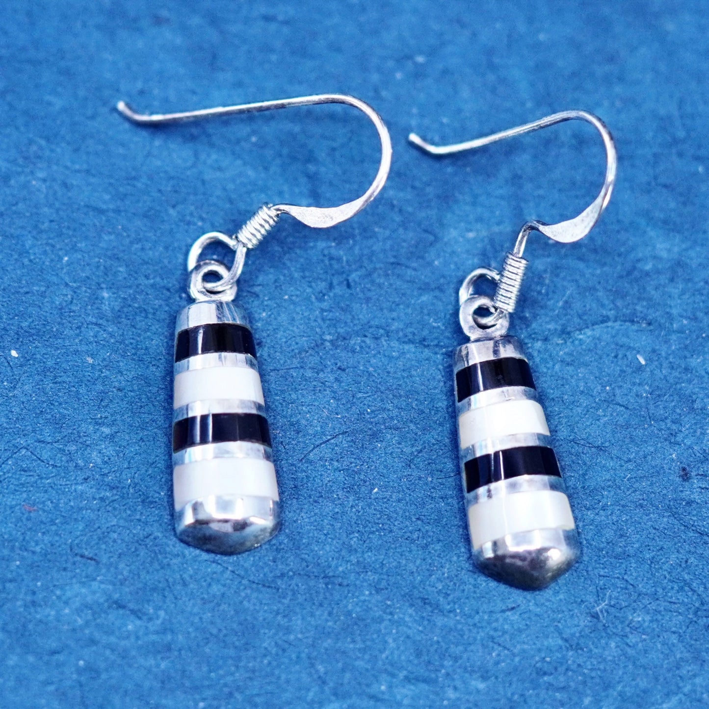 Vintage Sterling silver earrings, 925 teardrop drops with mother of pearl inlay