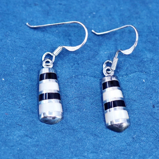 Vintage Sterling silver earrings, 925 teardrop drops with mother of pearl inlay