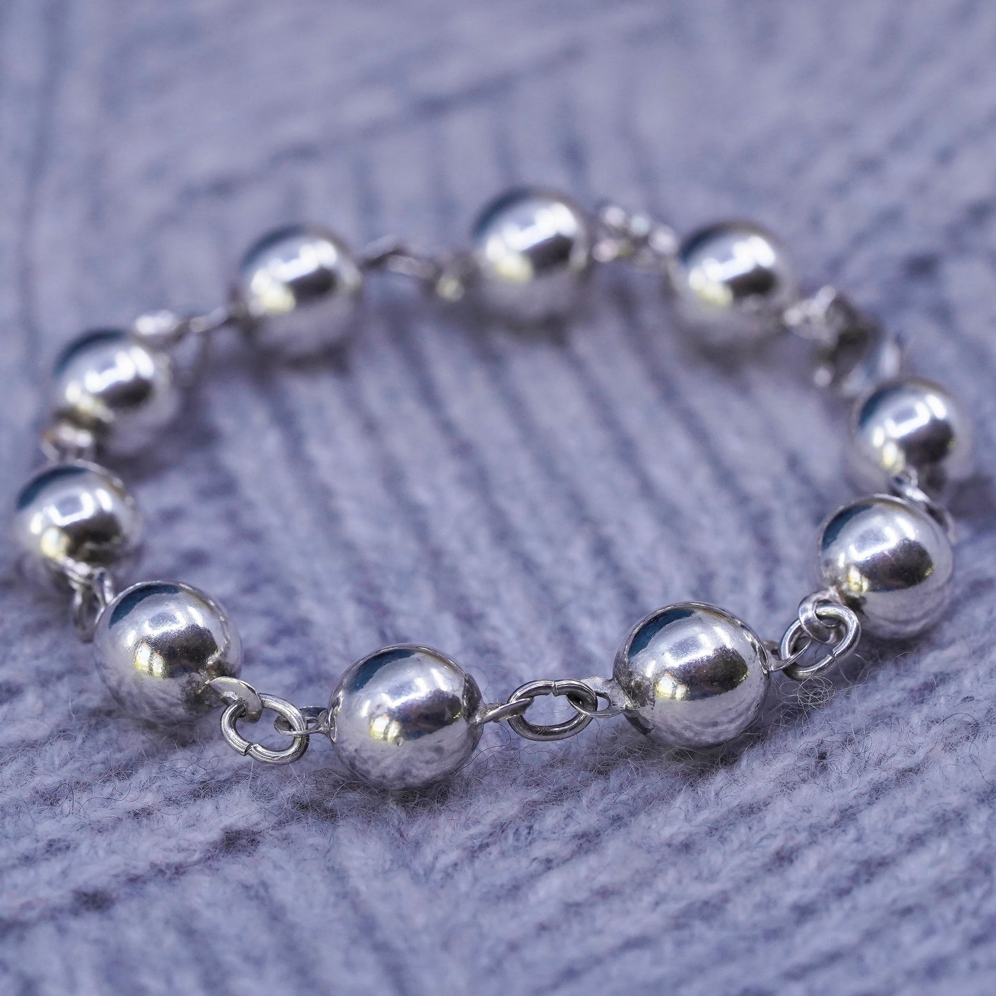6.75", 9mm, vintage Sterling silver handmade bracelet, 925 beads bracelet