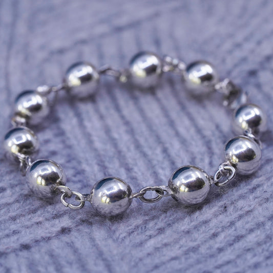 6.75", 9mm, vintage Sterling silver handmade bracelet, 925 beads bracelet