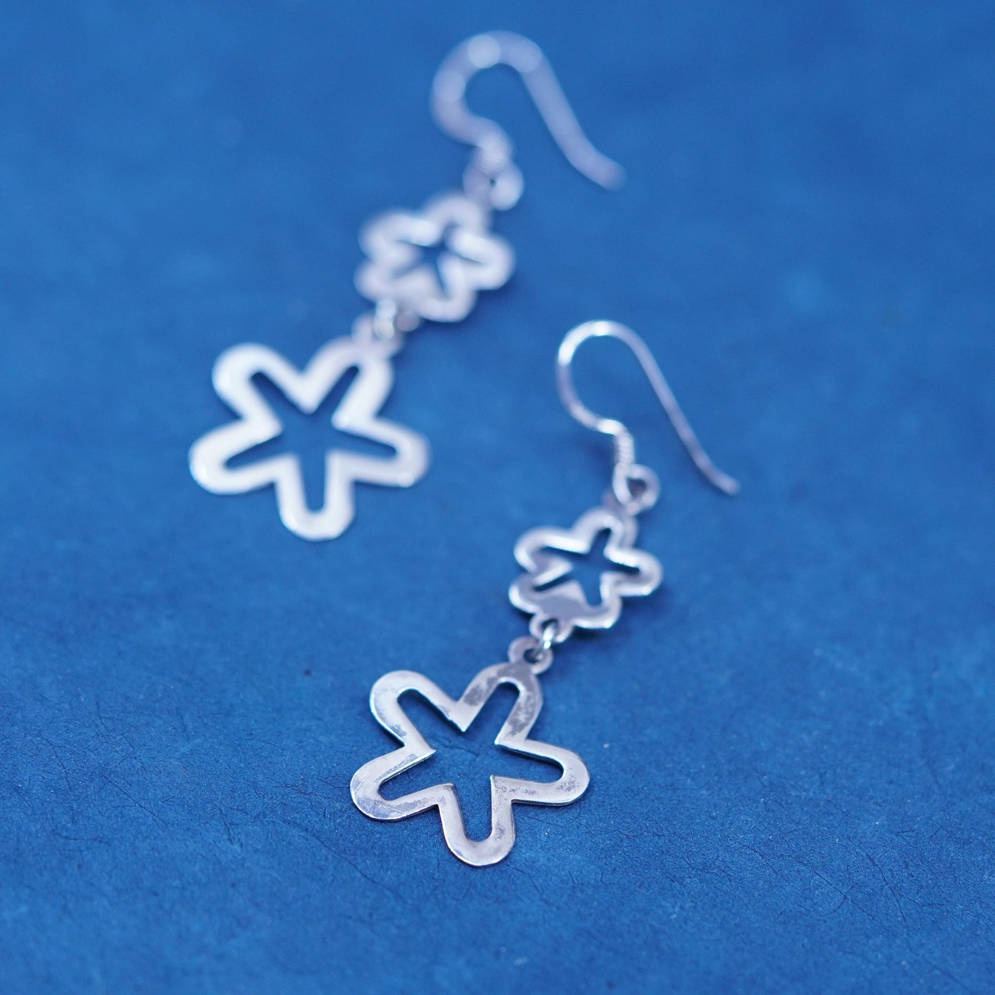 Vintage Sterling silver handmade earrings, 925 flower drops