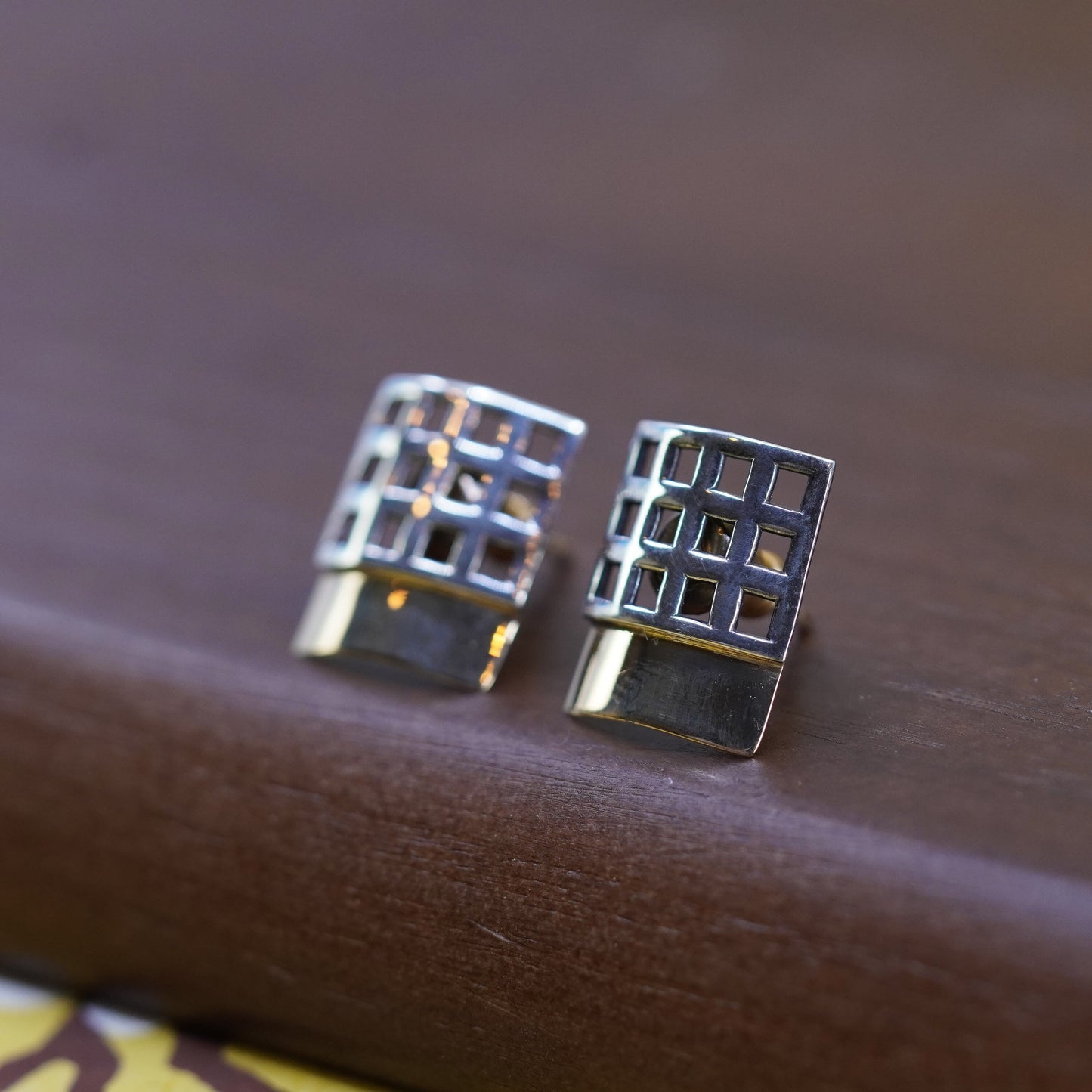 Vintage 14K accent with Sterling silver handmade earrings, modern 925 studs