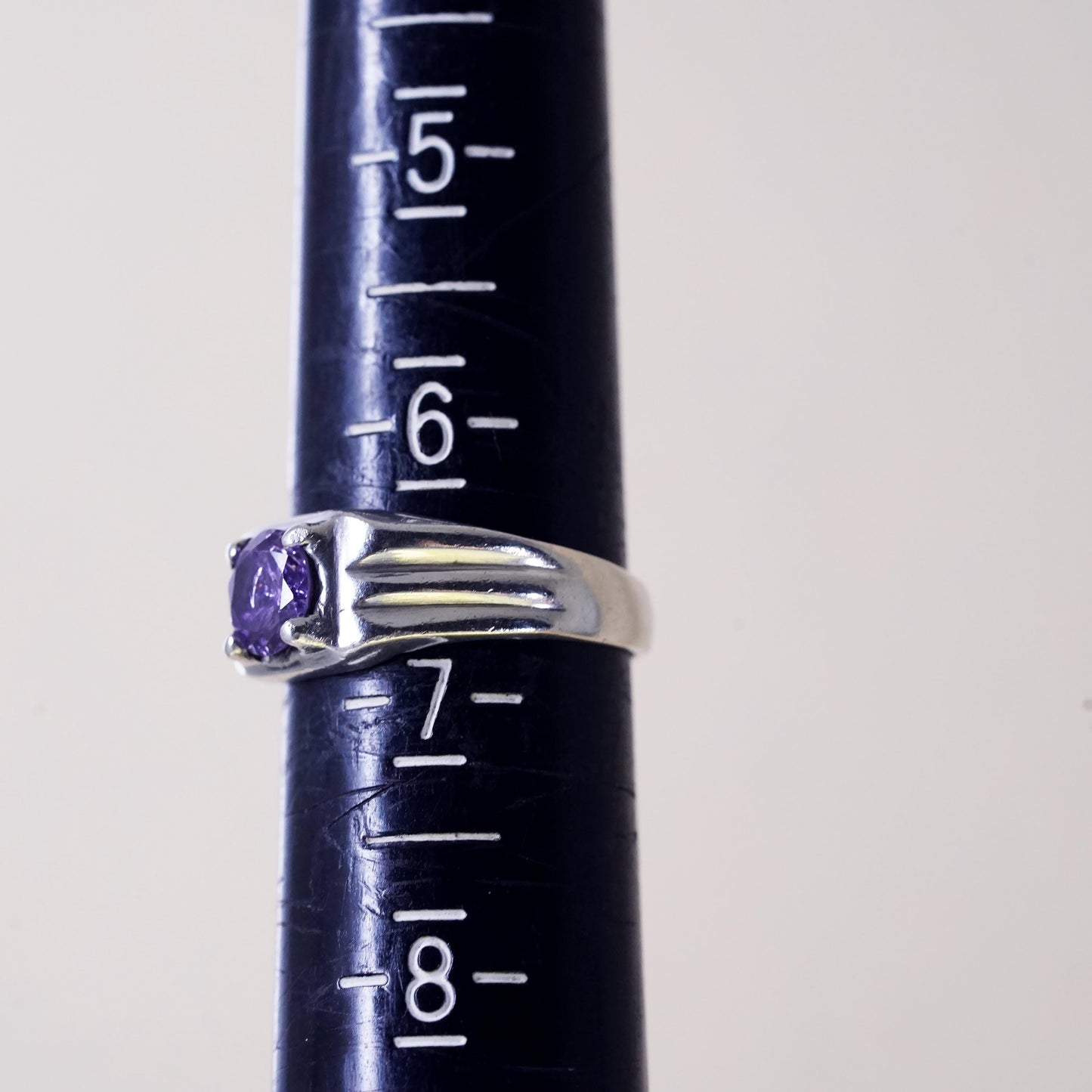 Size 6.5, Vintage Mexican sterling 925 silver handmade ring with amethyst, ring