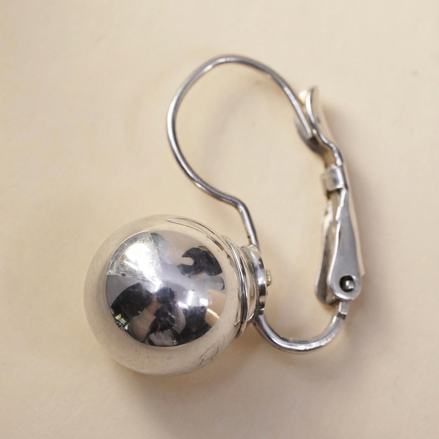 modernist sterling silver 925 handmade single bead earring with lever back