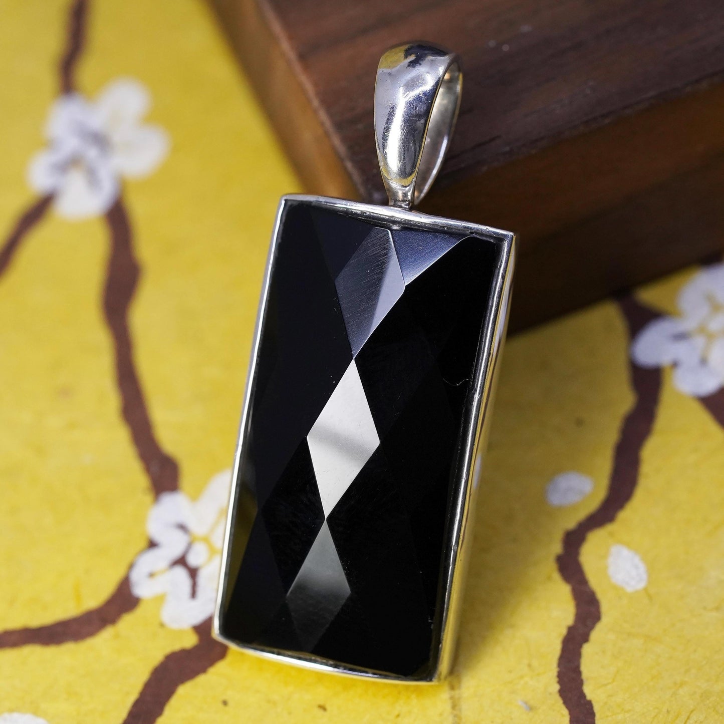 Vintage Sterling 925 silver handmade pendant with checkerboard obsidian