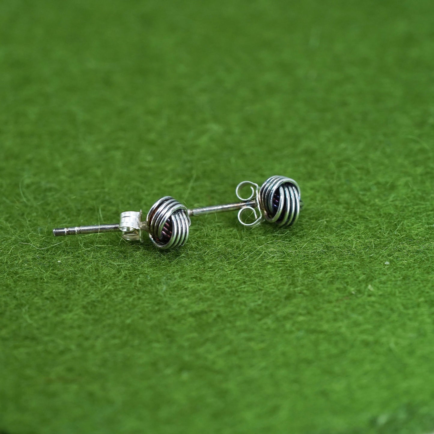 Vintage Sterling 925 silver handmade earrings, entwined cable studs