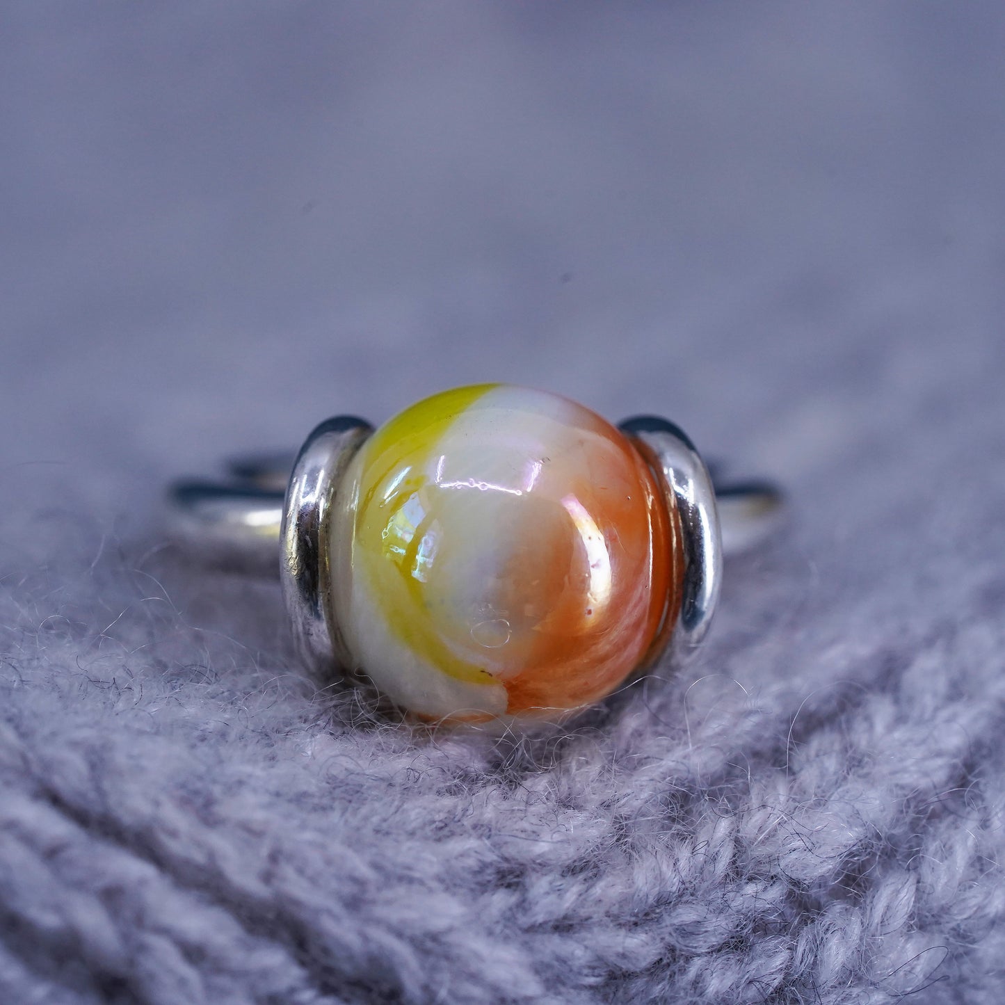 Size 6, vintage GAYM Sterling 925 silver interchangeable ring, marble ball