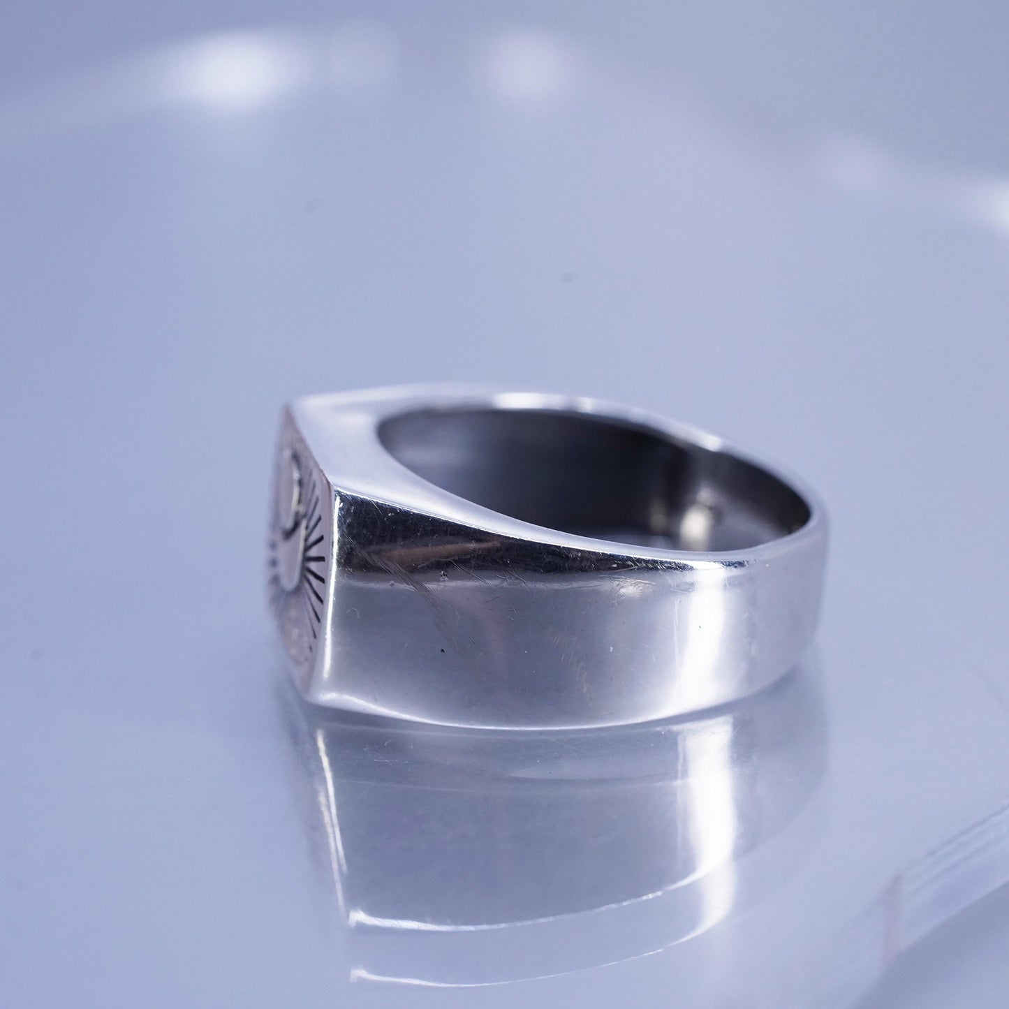 Size 13.5, vintage statement Sterling 925 silver handmade ring, band moon sun