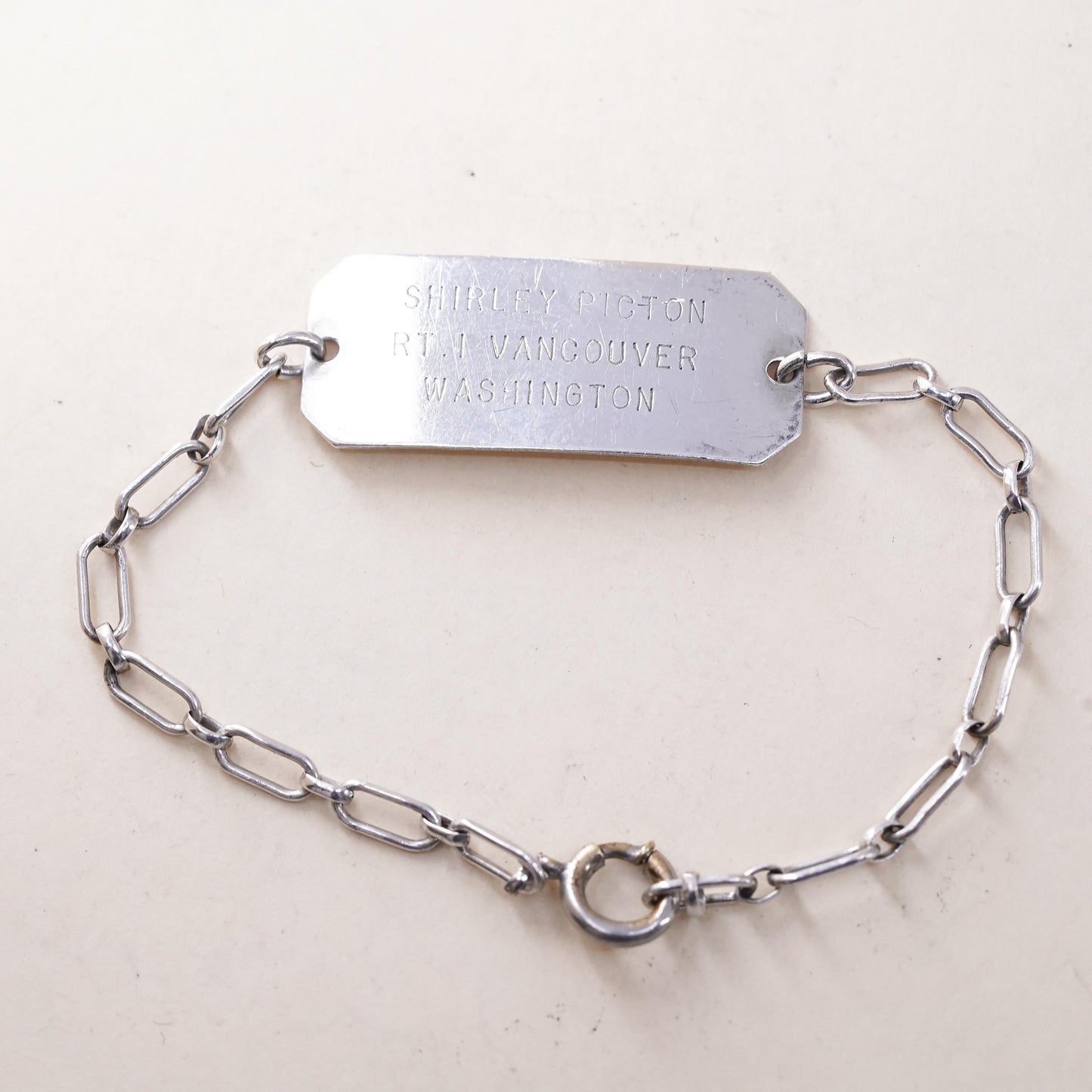 5.5" 3mm, Vintage Monet sterling silver bracelet, 925 elongated chain name tag