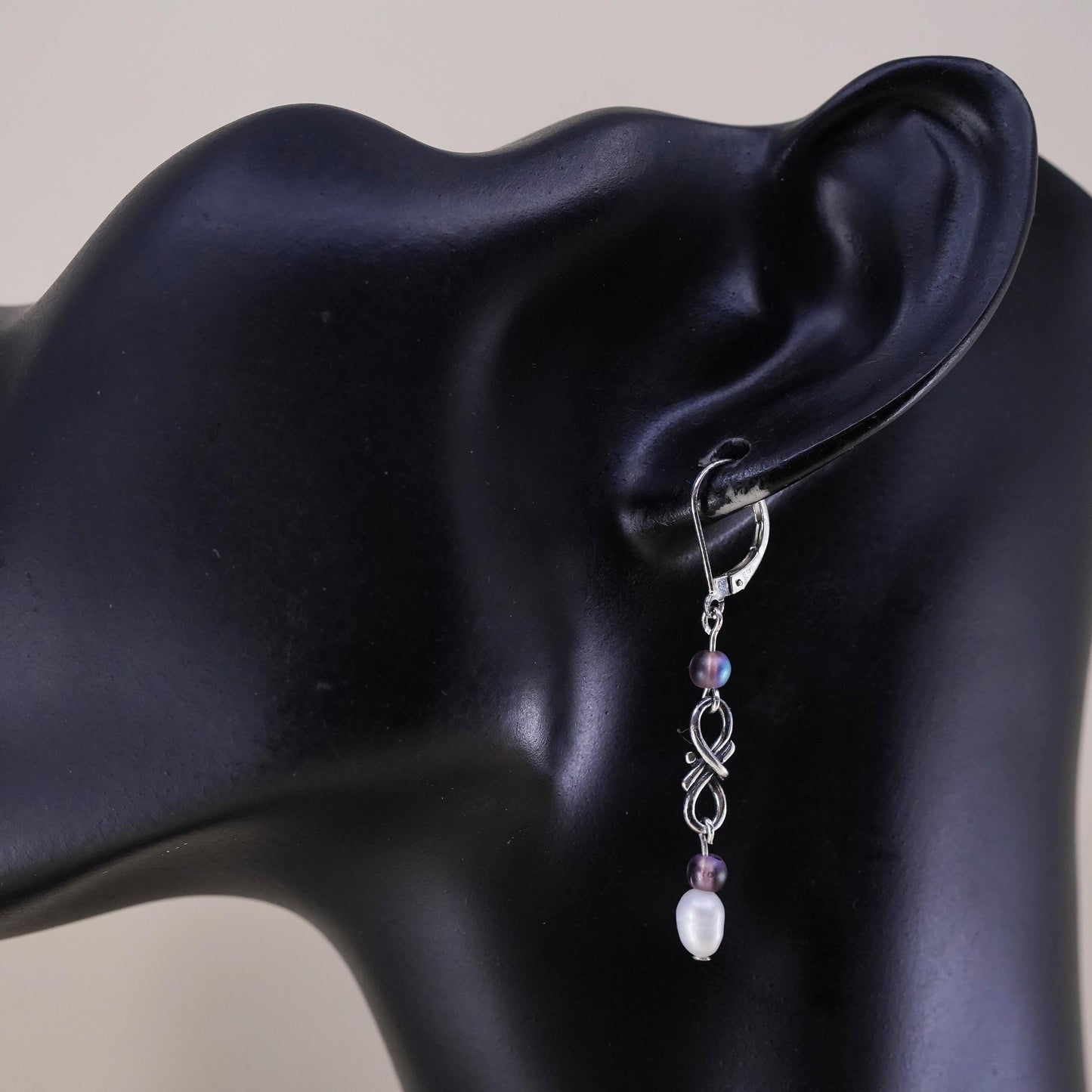 Vintage Sterling silver handmade earrings, 925 hooks with amethyst pearl