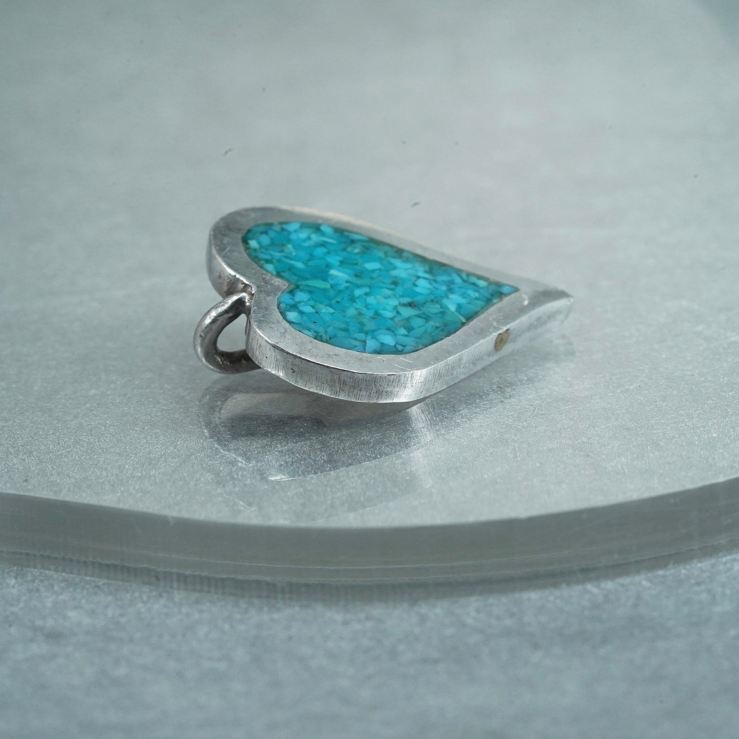 vintage southwestern sterling 925 silver heart pendant with turquoise inlay, silver tested