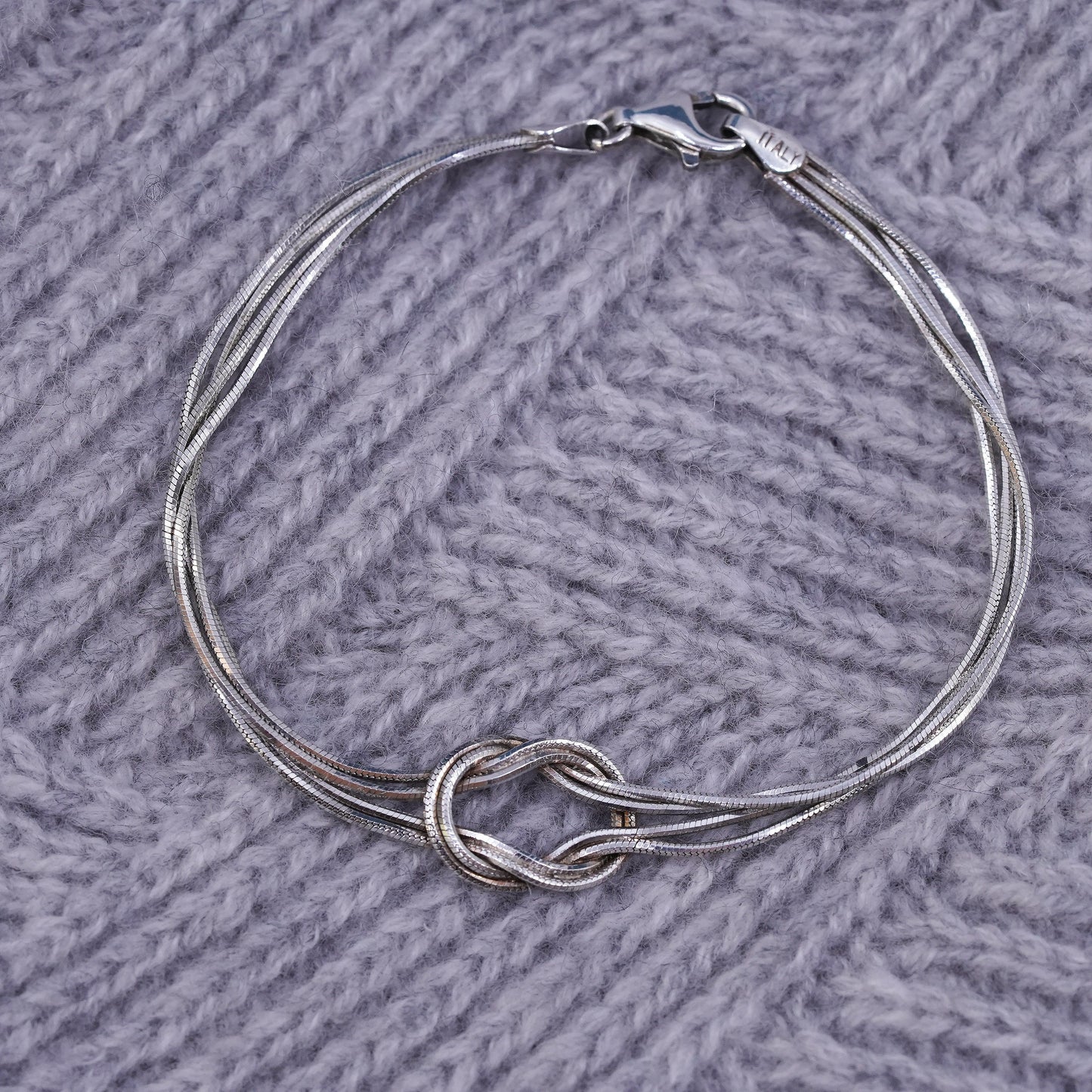 7.25”, Italian Sterling silver bracelet, 925 knotted multi strands snake chains