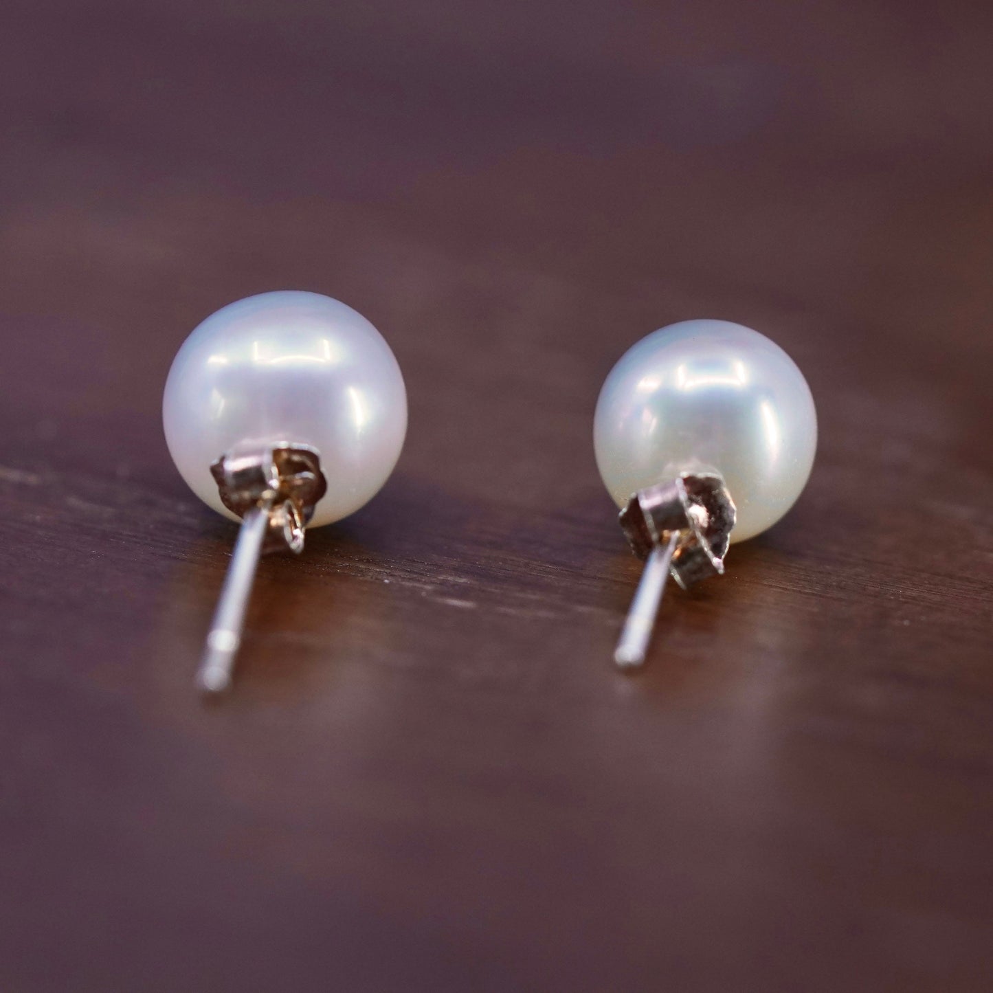 7mm, Sterling 925 silver with freshwater pearl studs earrings, stamped 925