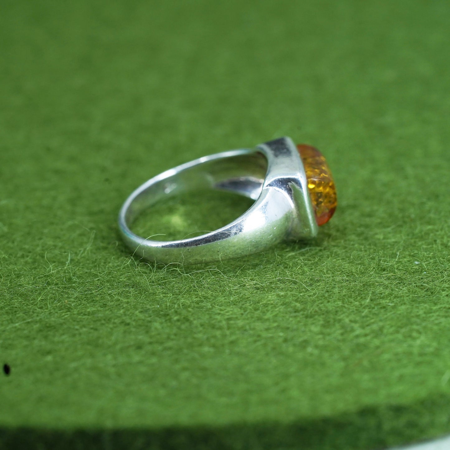 Size 6.75, Vintage sterling silver 925 handmade band ring with Amber