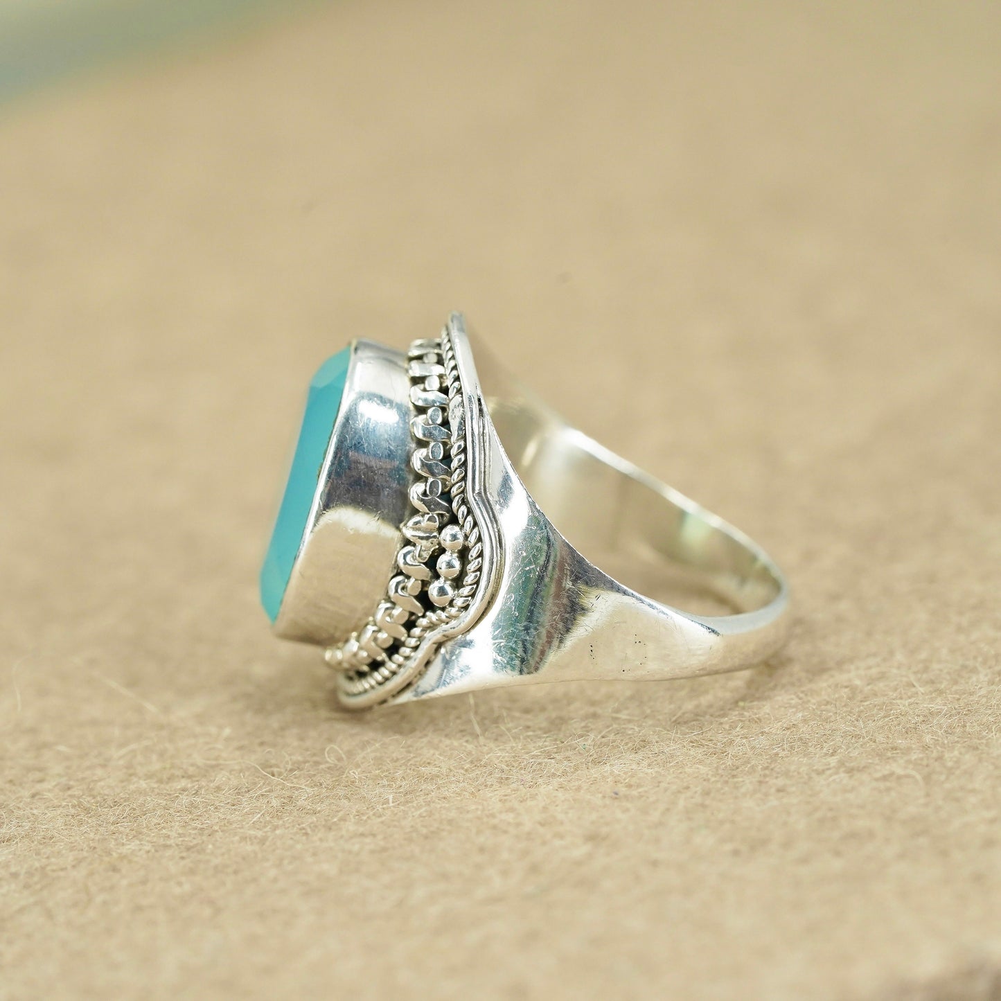Size 10.25, vintage Sterling 925 silver handmade ring with Chalcedony