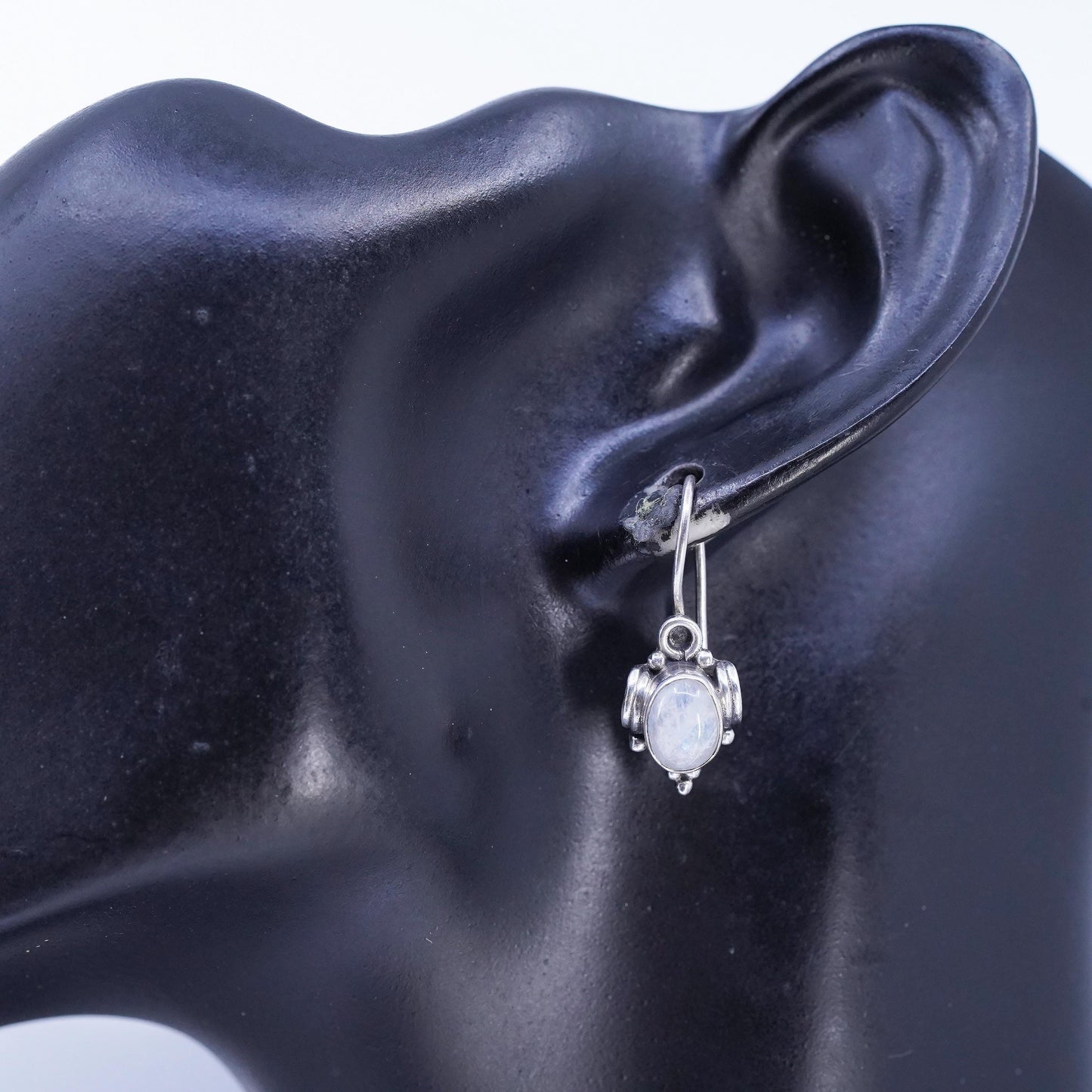 Vintage Sterling 925 silver handmade earrings with moonstone