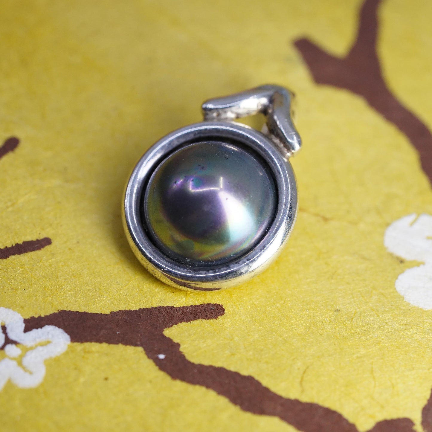 Vintage Barra Sterling silver pendant, 925 silver pendant with black pearl