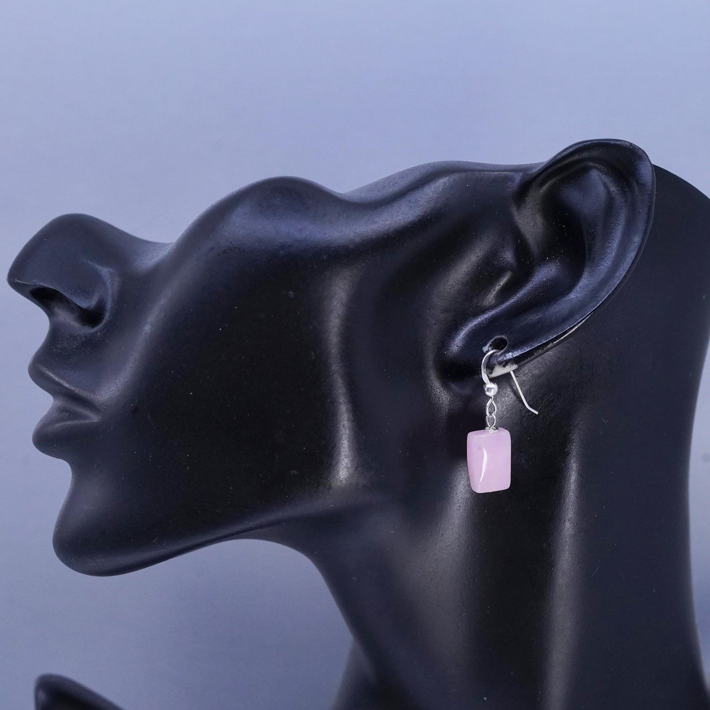 Vintage Sterling 925 silver handmade earrings with pink rose quartz