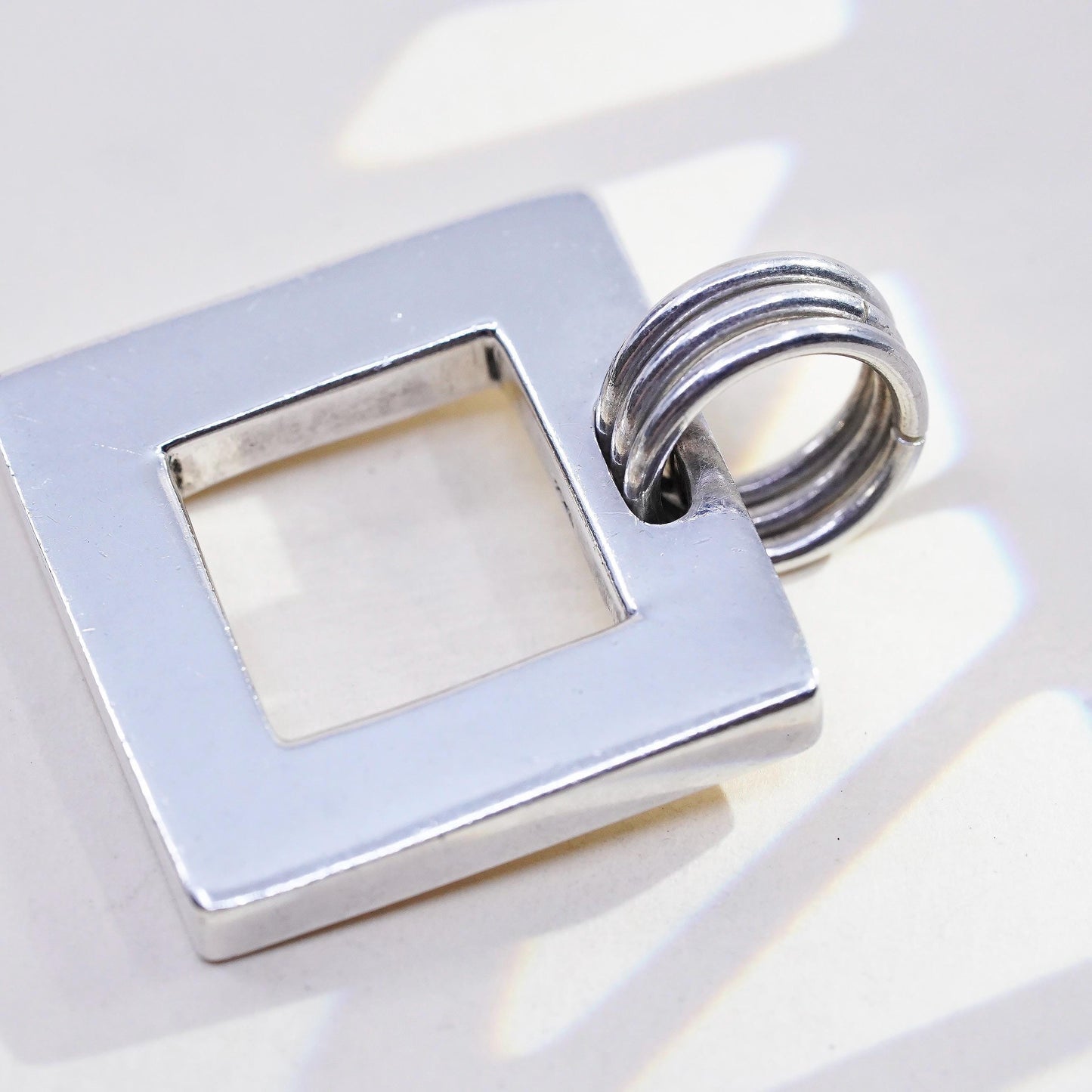 Vintage modern simple sterling 925 silver handmade square chunky pendant