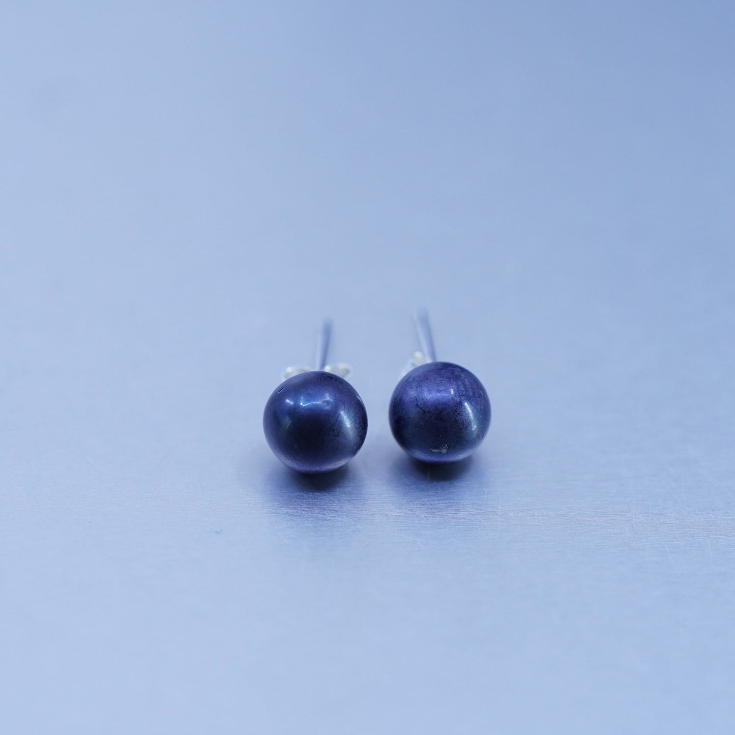 5mm Vintage Sterling 925 silver handmade earrings with black pearl