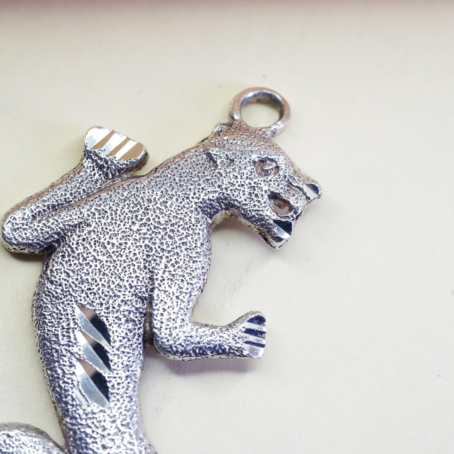 Vintage Sterling 925 Silver Leopard Charm Pendant, Big Cat Animal Jewelry