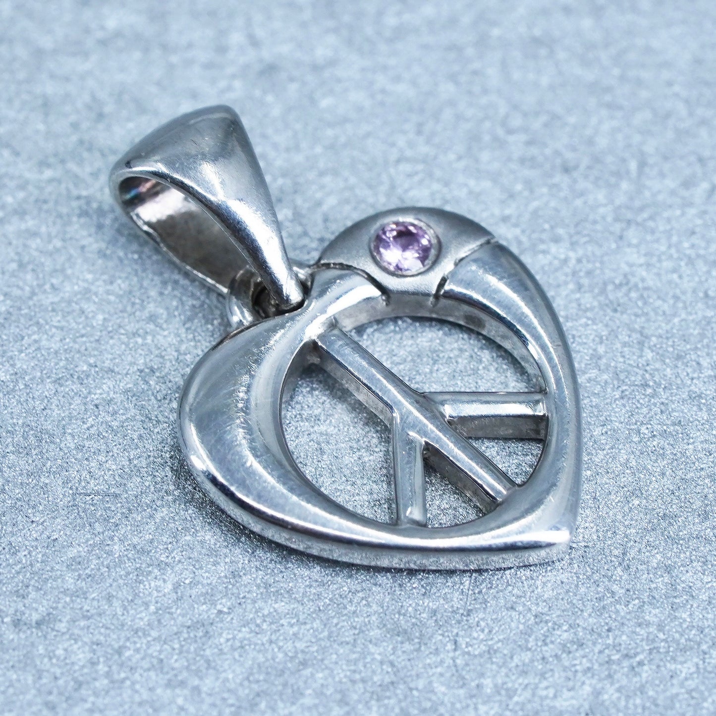 vintage Sterling silver handmade 925 peace sign CND charm heart pendant