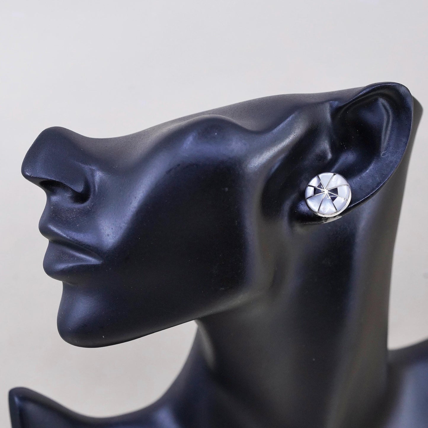 Native American Kal Kallestewa KEK 925 Sterling silver earrings, zuni MOP