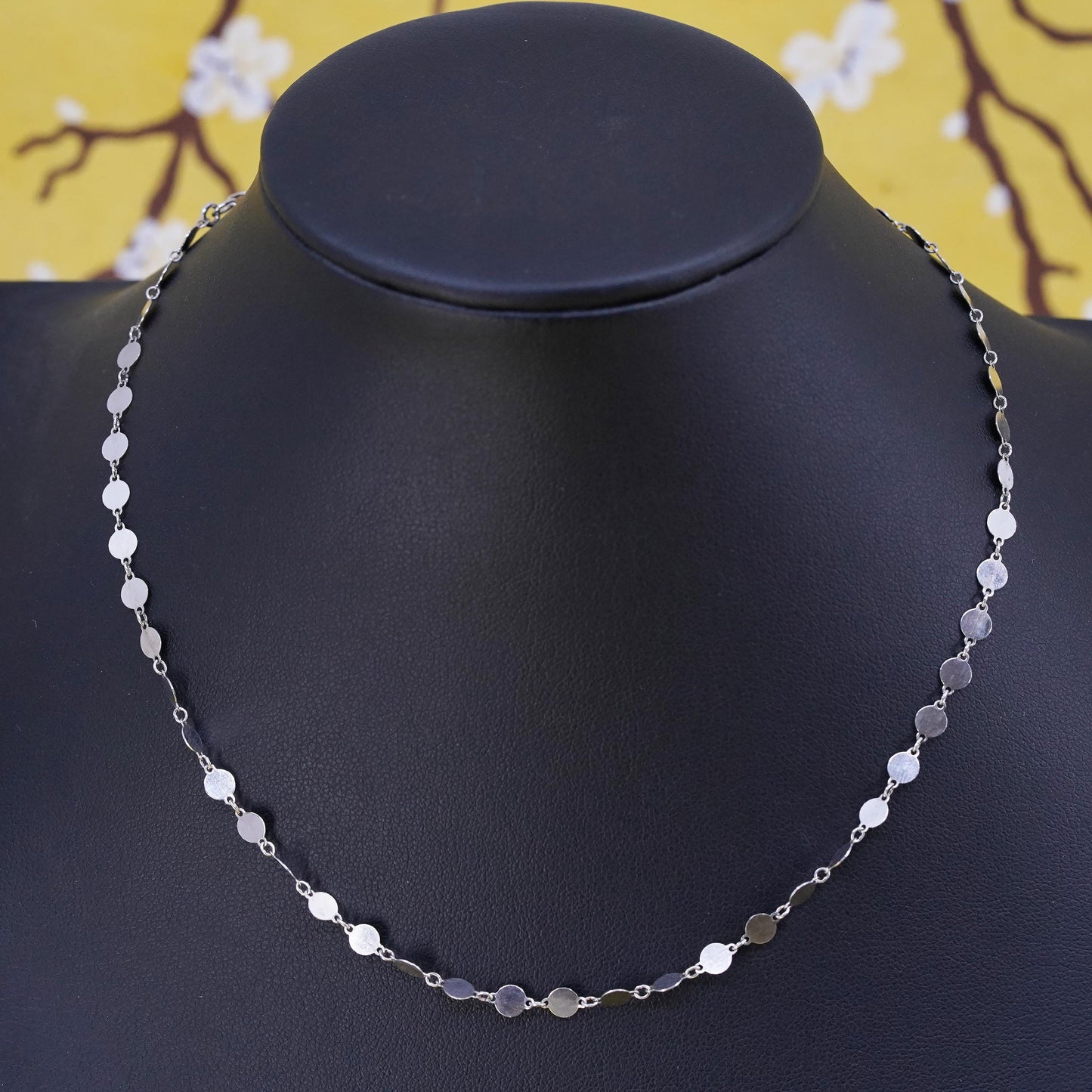 11+3", vintage Sterling silver necklace, 925 flatten circle discs link chain