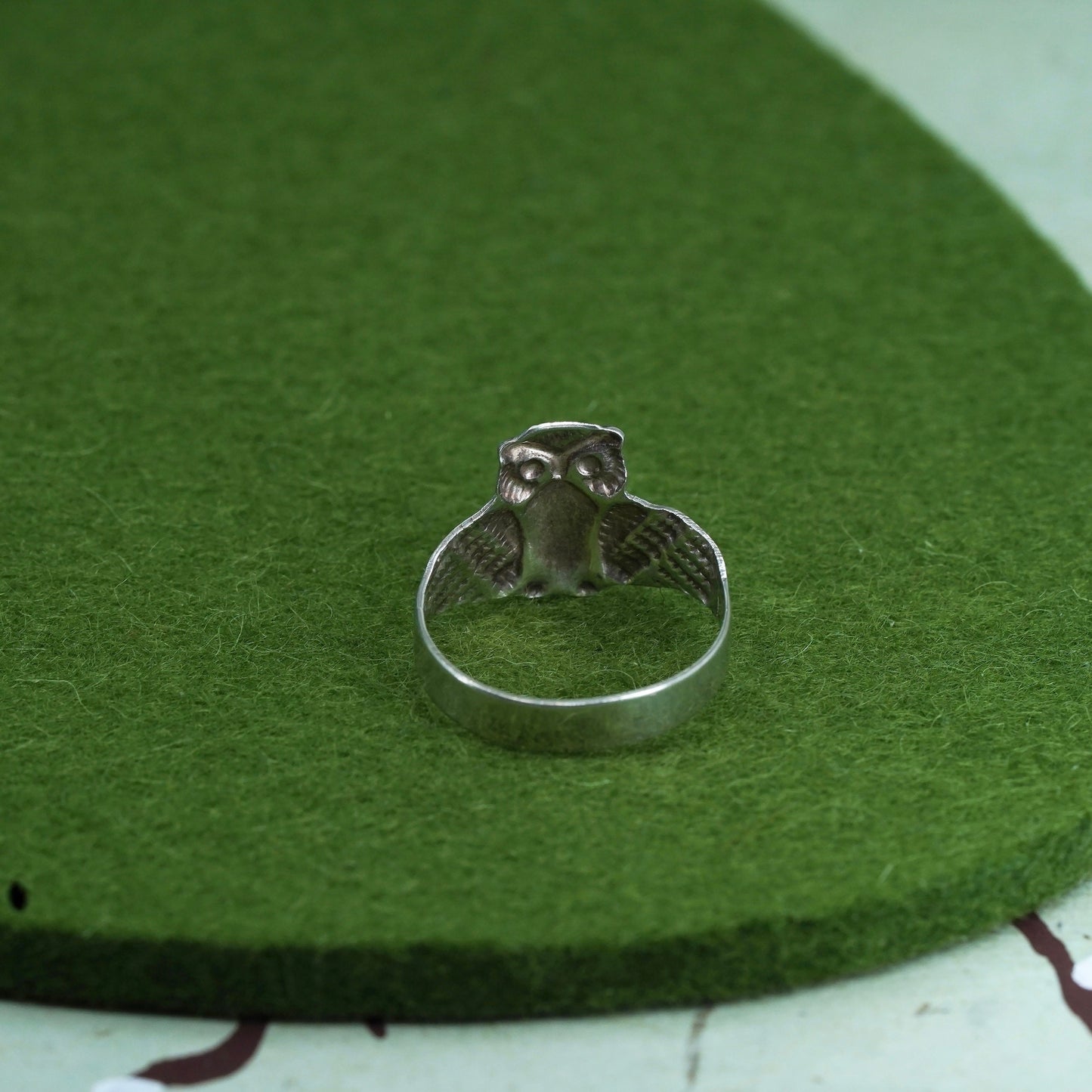 Size 9, two tone 18K Sterling silver handmade ring, 925 owl band golden eyes
